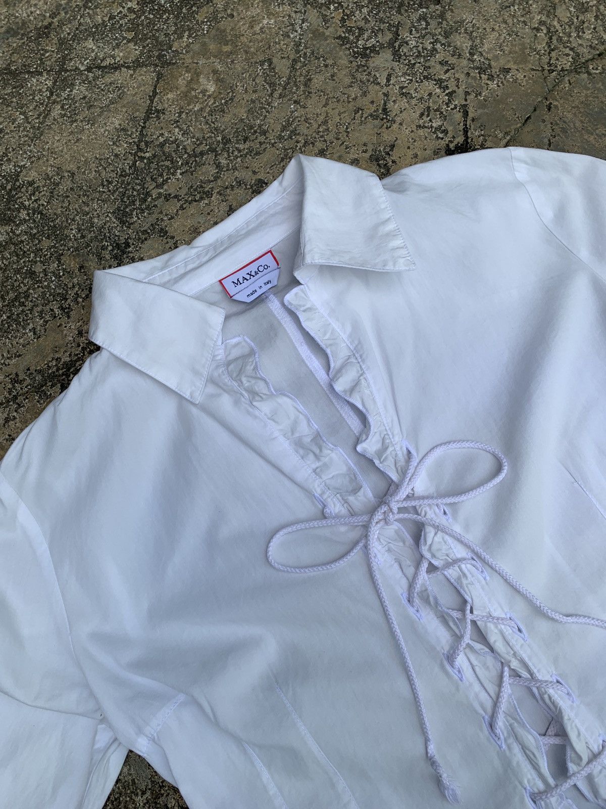 MAX&Co. Max&CO Italy Lace up White Ruffle Fitted Shirt Size L / US 10 / IT 46 - 9 Thumbnail