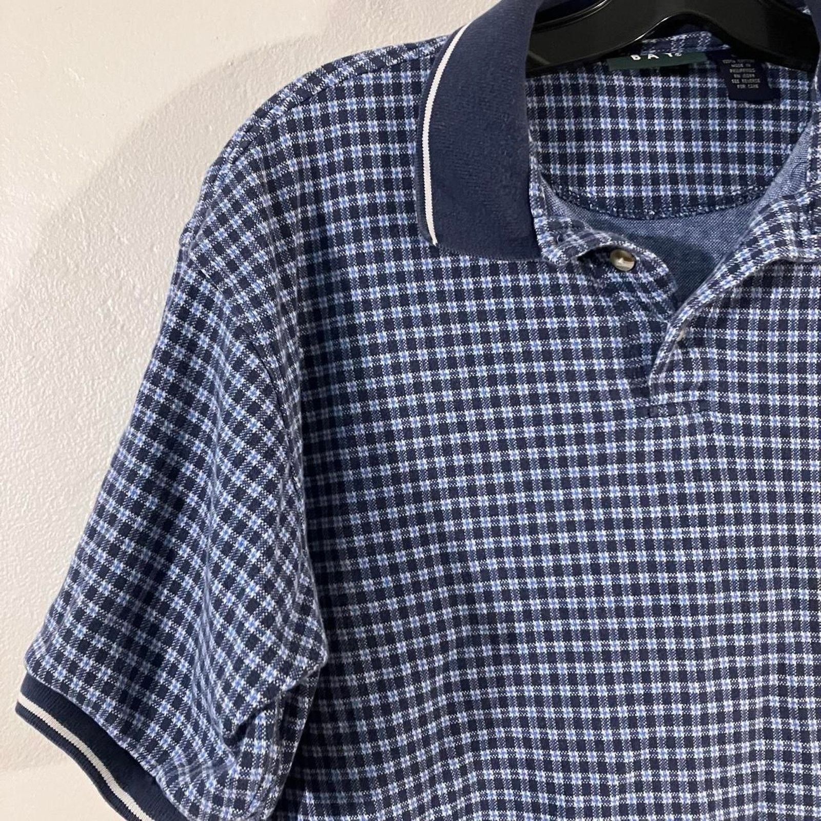 Trader Bay × Vintage Vintage 90s Trader Bay Plaid Blue Polo Shirt Size US L / EU 52-54 / 3 - 2 Thumbnail