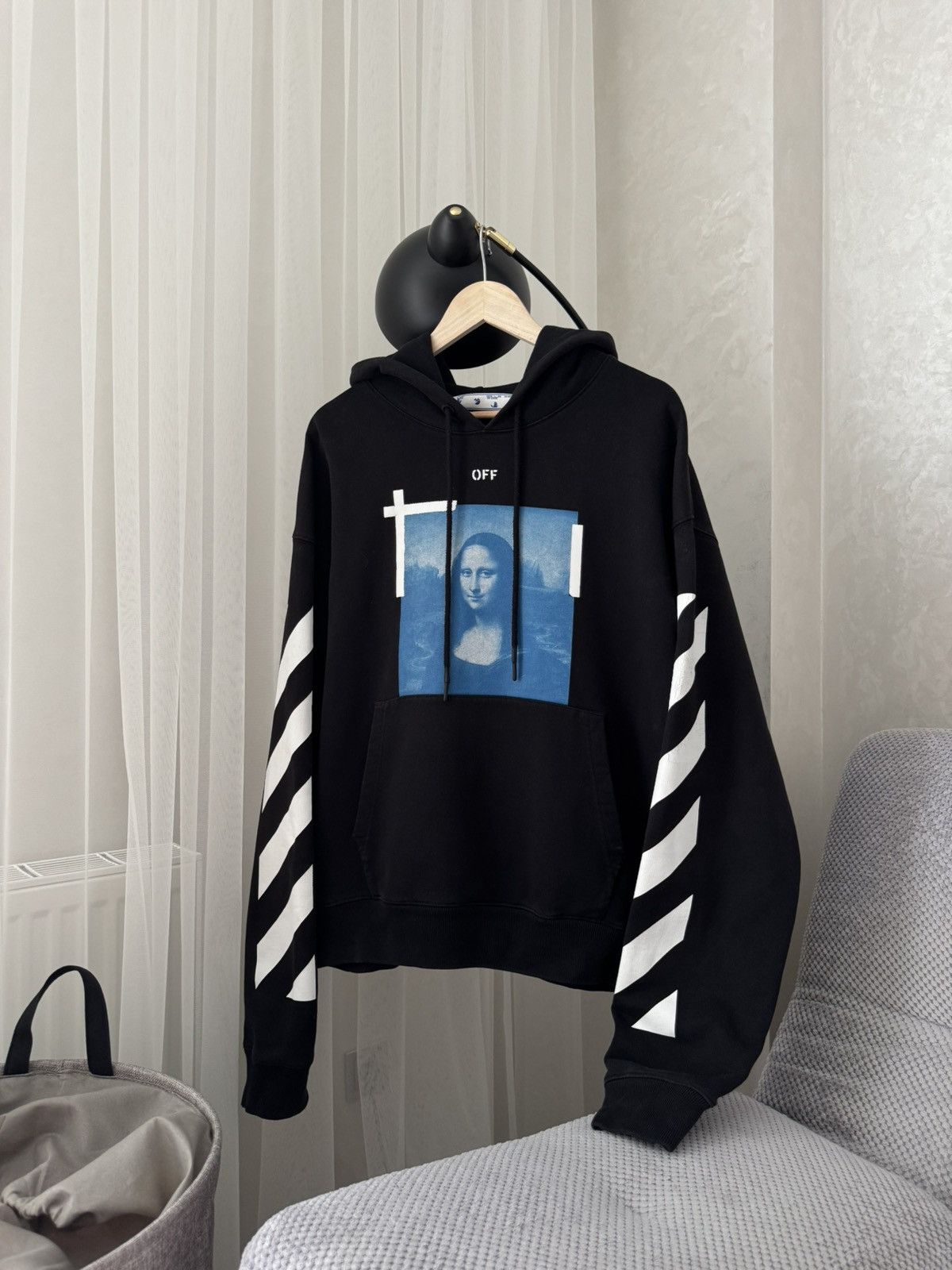 Off White Blue Monalisa 21SS Virgil Abloh Over Black Hoodie