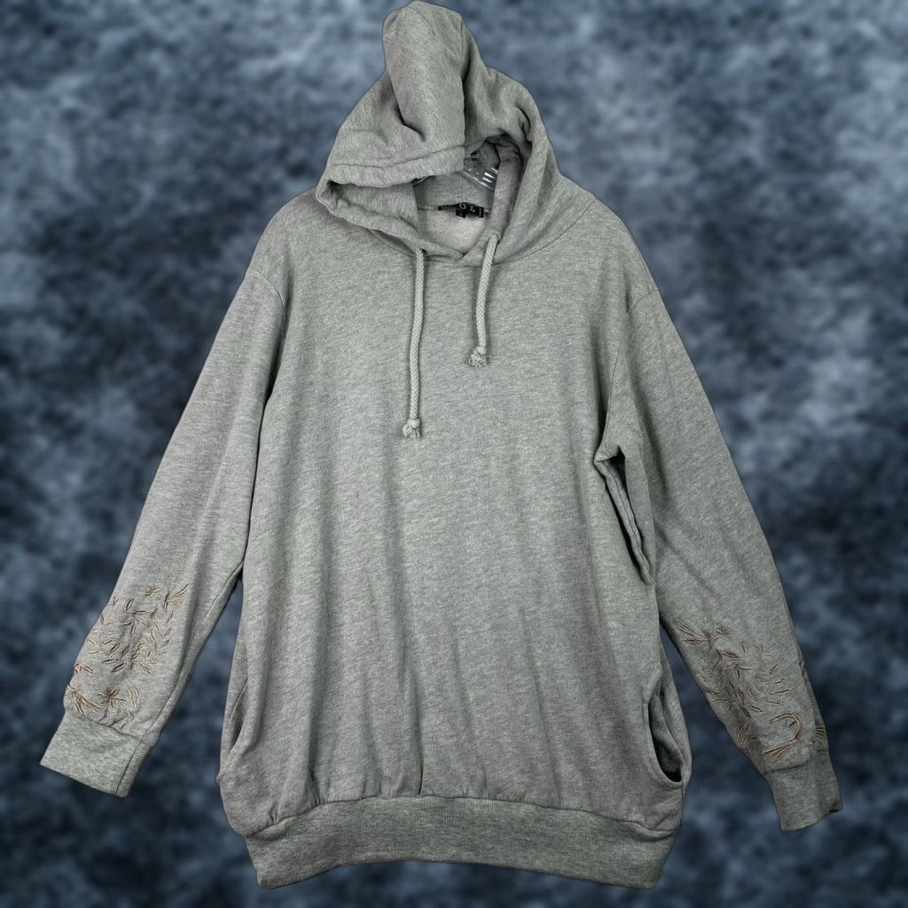 Vintage POL Hoodie Womens L Gray Embroidered Sleeves Pockets Crew Neck Knit Pullover Bohemian Cowboy All Seasons Hooded Sweatshirt Size L / US 10 / IT 46 - 1 Thumbnail