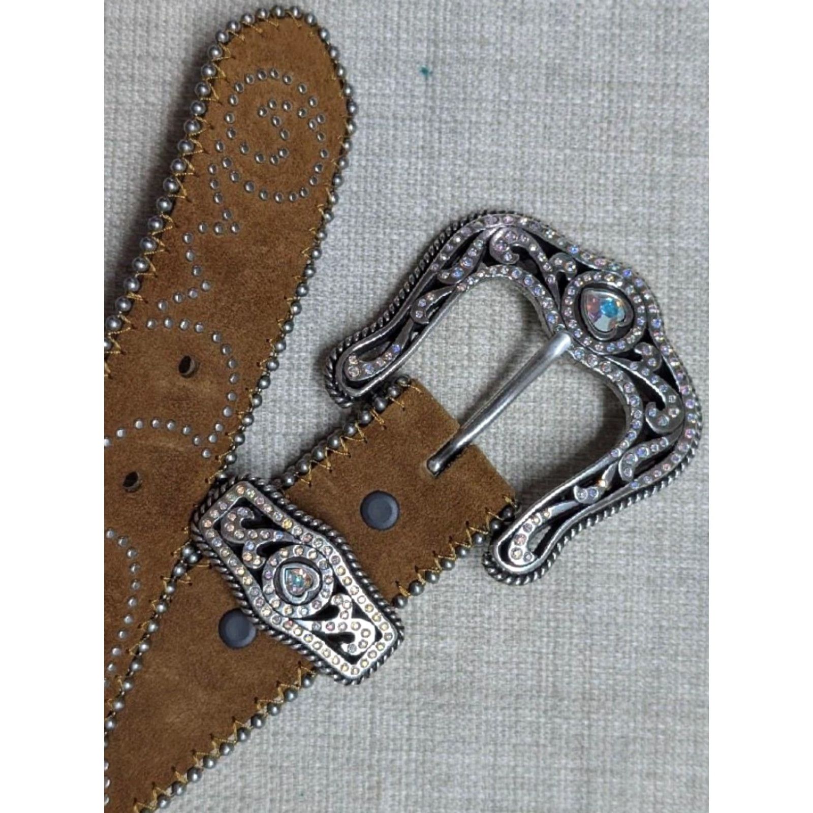 Tony Lama VINTAGE Tony Lama belt Western Unisex Adults 1-1/2" leather brown 32 Cowboy Studded buckle belt 90s Western Size 32 - 2 Thumbnail