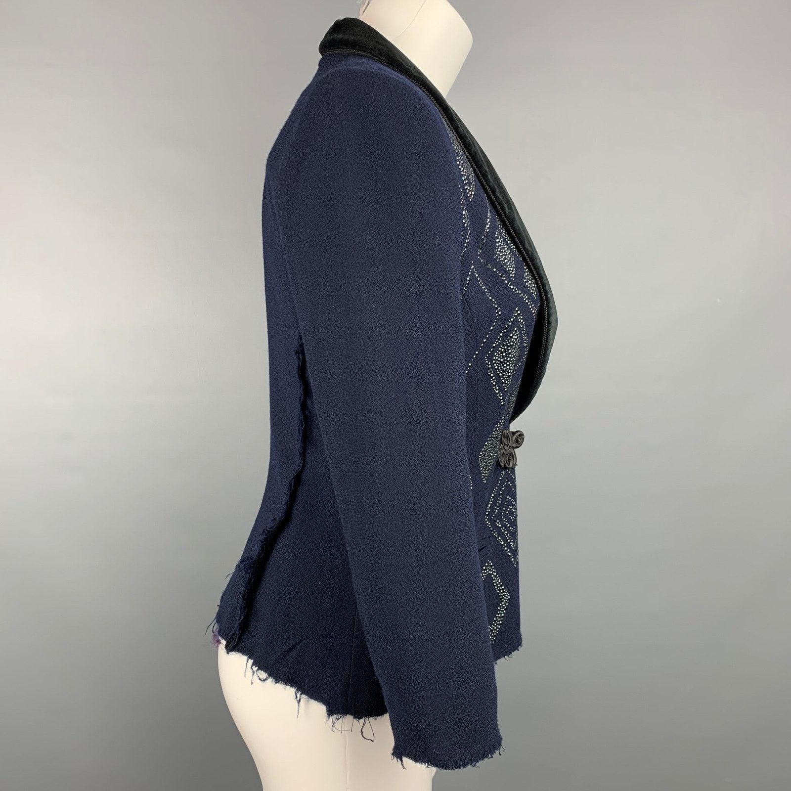 Vintage VINTAGE Size S Navy & Black Crepe Rhinestones Tuxedo Jacket Size S / US 4 / IT 40 - 3 Thumbnail