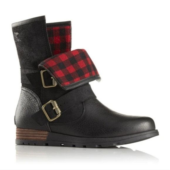 SOREL Sorel Major Moto Black Leather Red Buffalo Check Plaid Boots Size US 8 / IT 38 - 7 Thumbnail