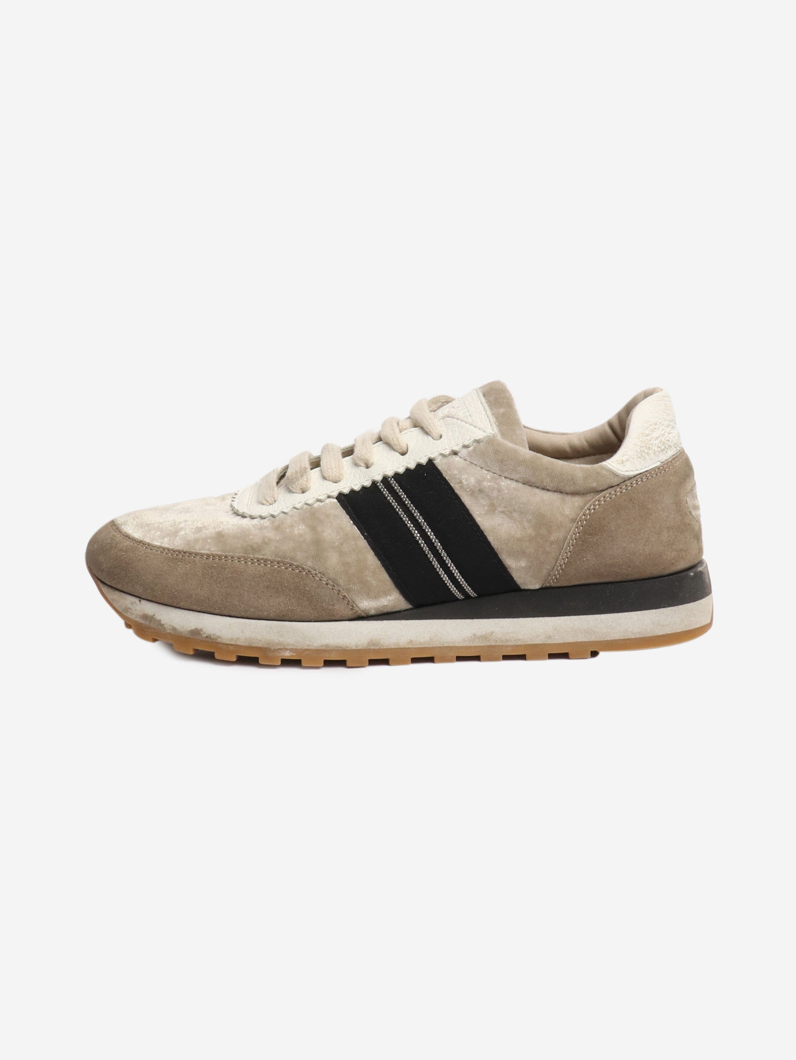 Brunello Cucinelli Taupe velvet and suede trainers - EU 38 Size US 7.5 / IT 37.5 - 1 Thumbnail