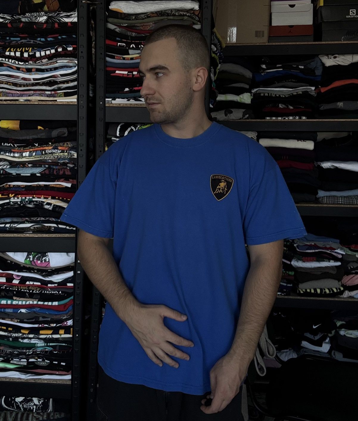 Lamborghini Lamborghini automobili vintage big logo blue tee Size US XL / EU 56 / 4 - 10 Thumbnail