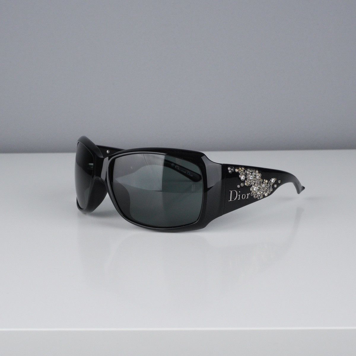 image of Vintage Dior Logo Limited Edition Crystal Black Sunglasses, Women's