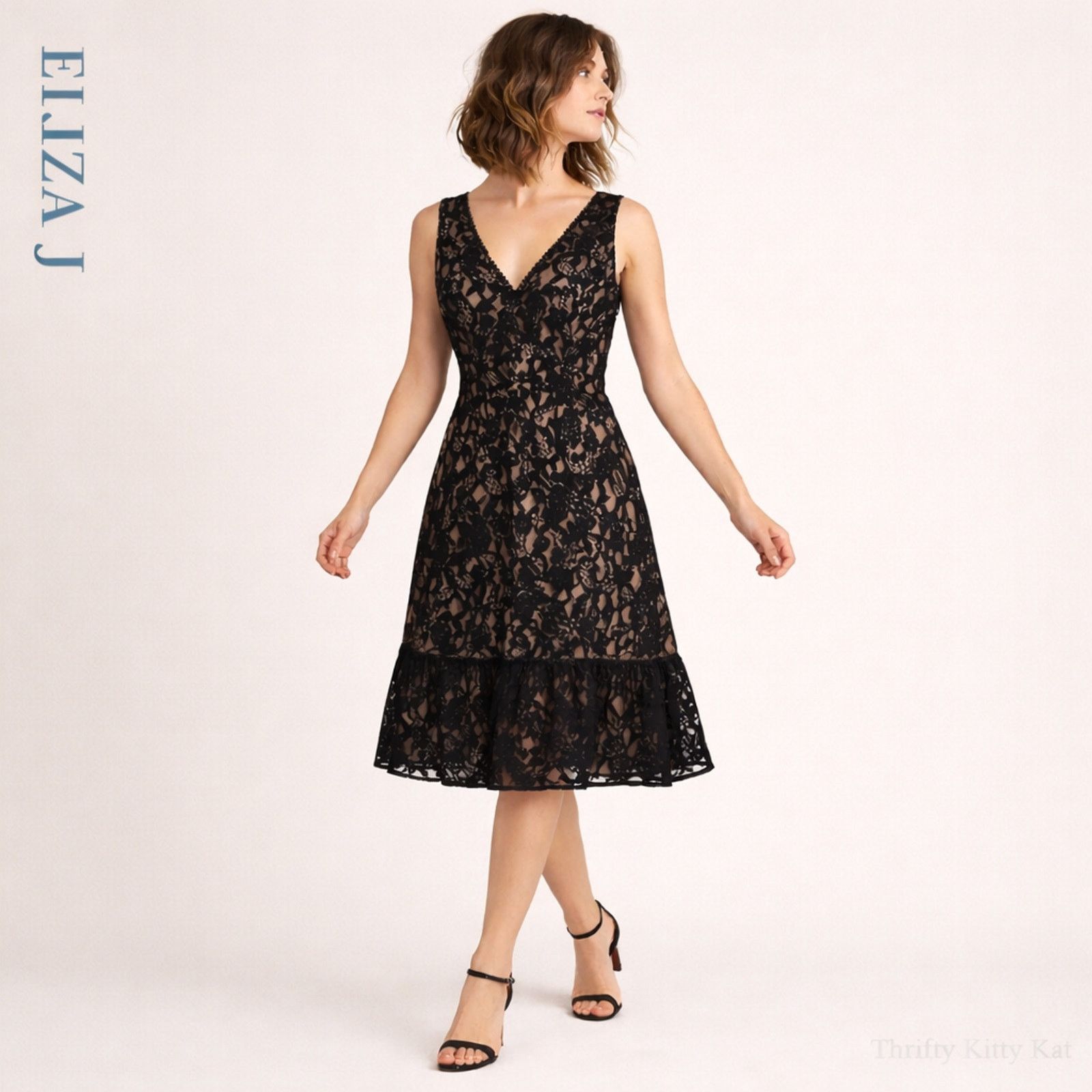 Other Eliza J Sleeveless Lace Cocktail Event Dress Black Nude 10 Size L / US 10 / IT 46 - 1 Thumbnail