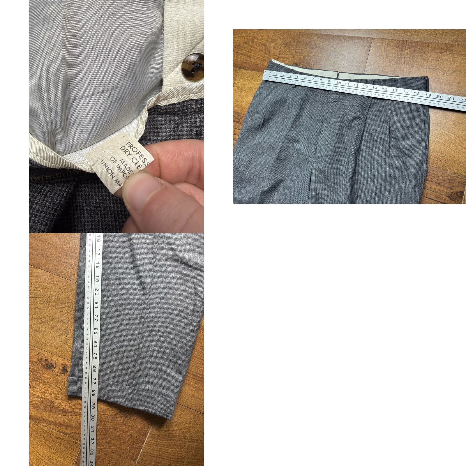 Vintage VINTAGE Corbin Pants Mens 38 Gray Wool Micro Check trousers Pleated Cuffed Men 38X28 Size US 38 / EU 54 - 8 Thumbnail