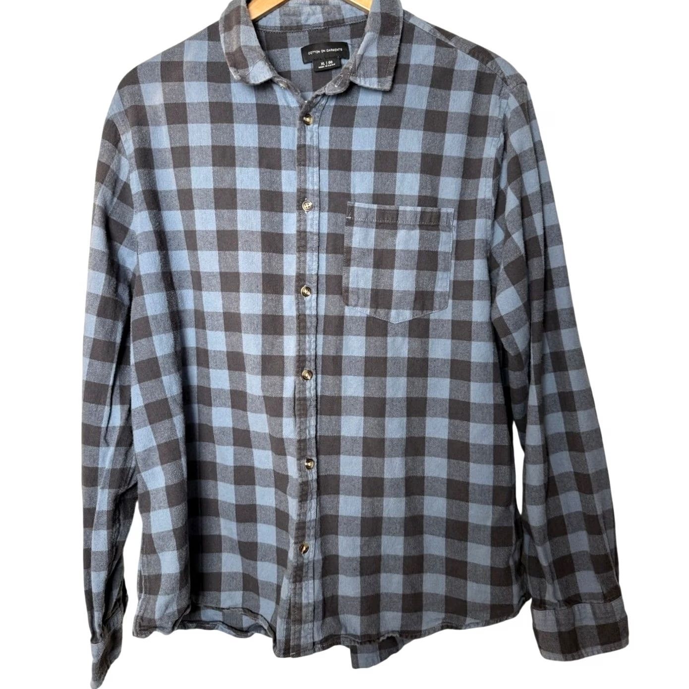 Cotton On Cotton On Button Down Long Sleeve Shirt Men XL Black Blue Checkered Blue XL Mens Regular Size Shirt Size US XL / EU 56 / 4 - 2 Thumbnail