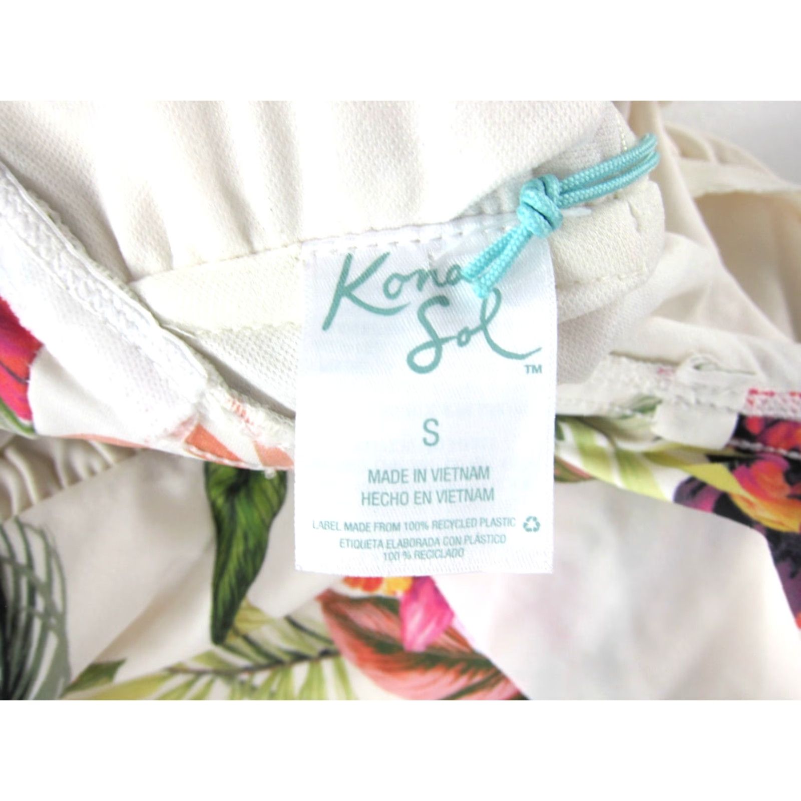 Vintage NWT Kona Sol Ivory Pink Green Tropical Floral Bandeau High Coverage Swimsuit S Size ONE SIZE - 4 Thumbnail