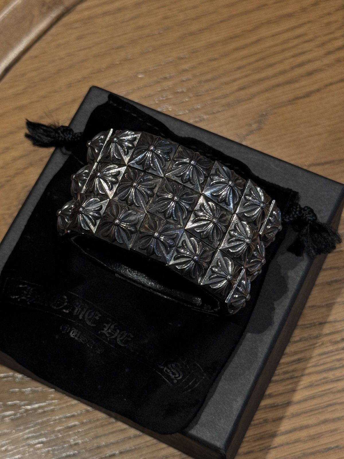 Chrome Hearts Pete Punk Triple Row Pyramid Leather Bracelet