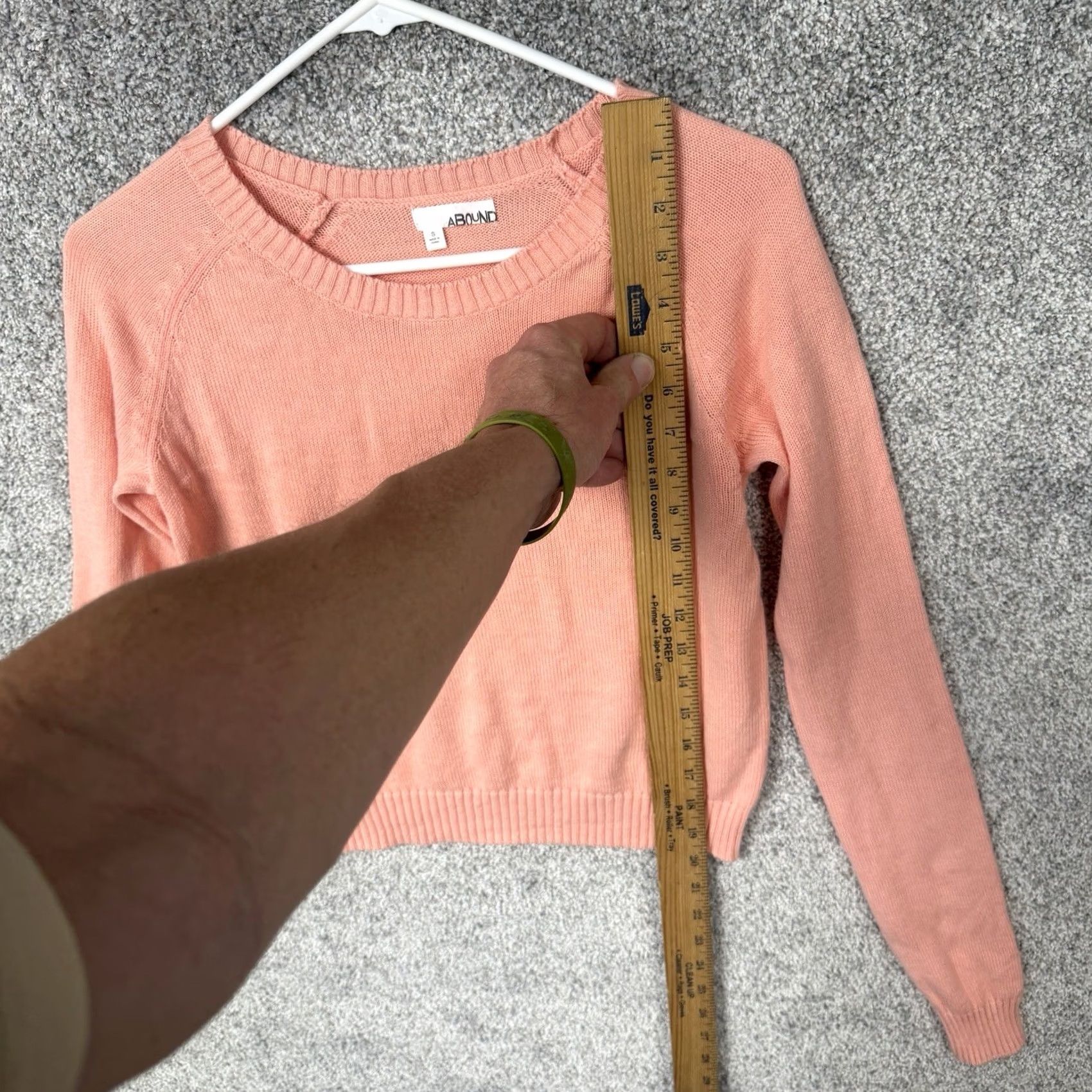 Vintage Abound Pastel Peach Cropped Sweater S Women's Pullover Round Neck Raglan Sleeve Lightweight Spring Cotton Knit Casual Modern Preppy Outdoor School Size S / US 4 / IT 40 - 2 Thumbnail