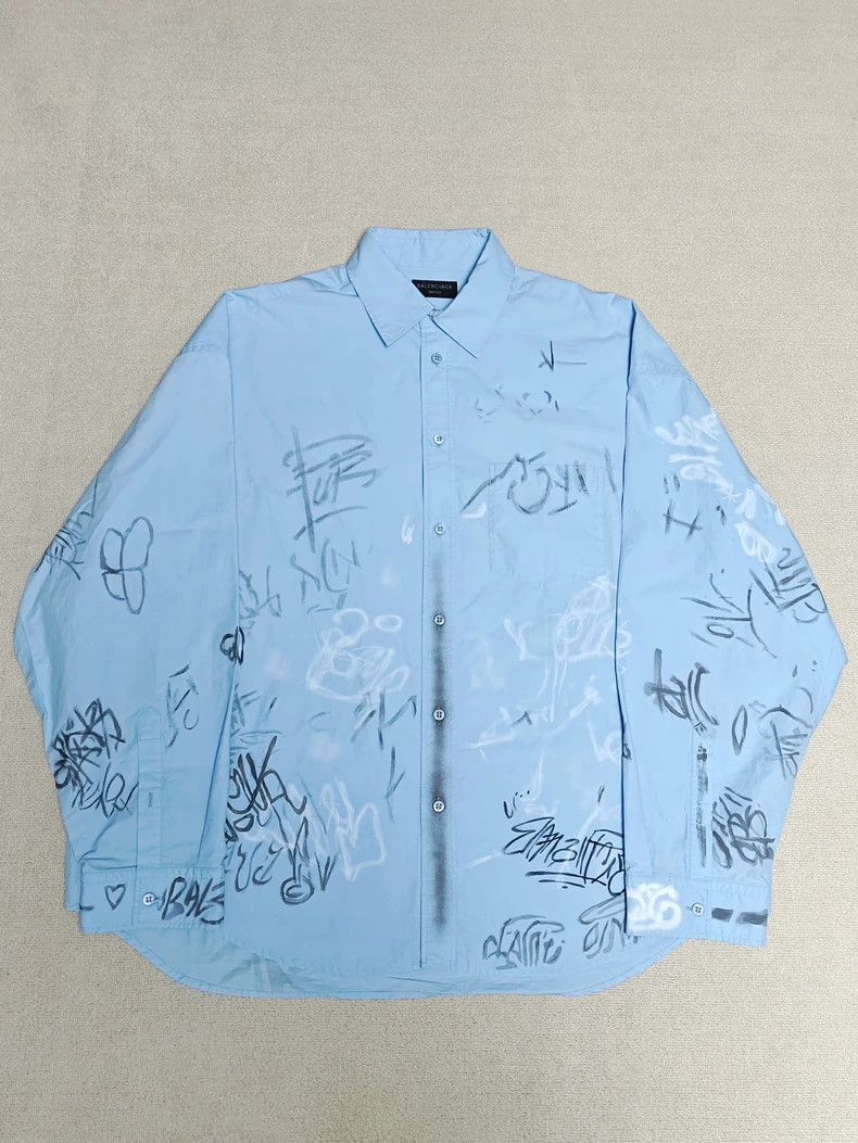 Balenciaga Balenciaga 24 FW Graffiti Mud Paint Long Sleeve Shirt 2502- Size US S / EU 44-46 / 1 - 1 Thumbnail