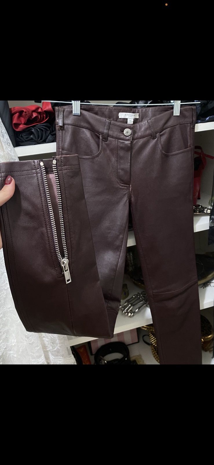 Givenchy Givency leather pants, burgundy (rare luxury) Size 24" / US 00 / IT 34 - 13 Thumbnail