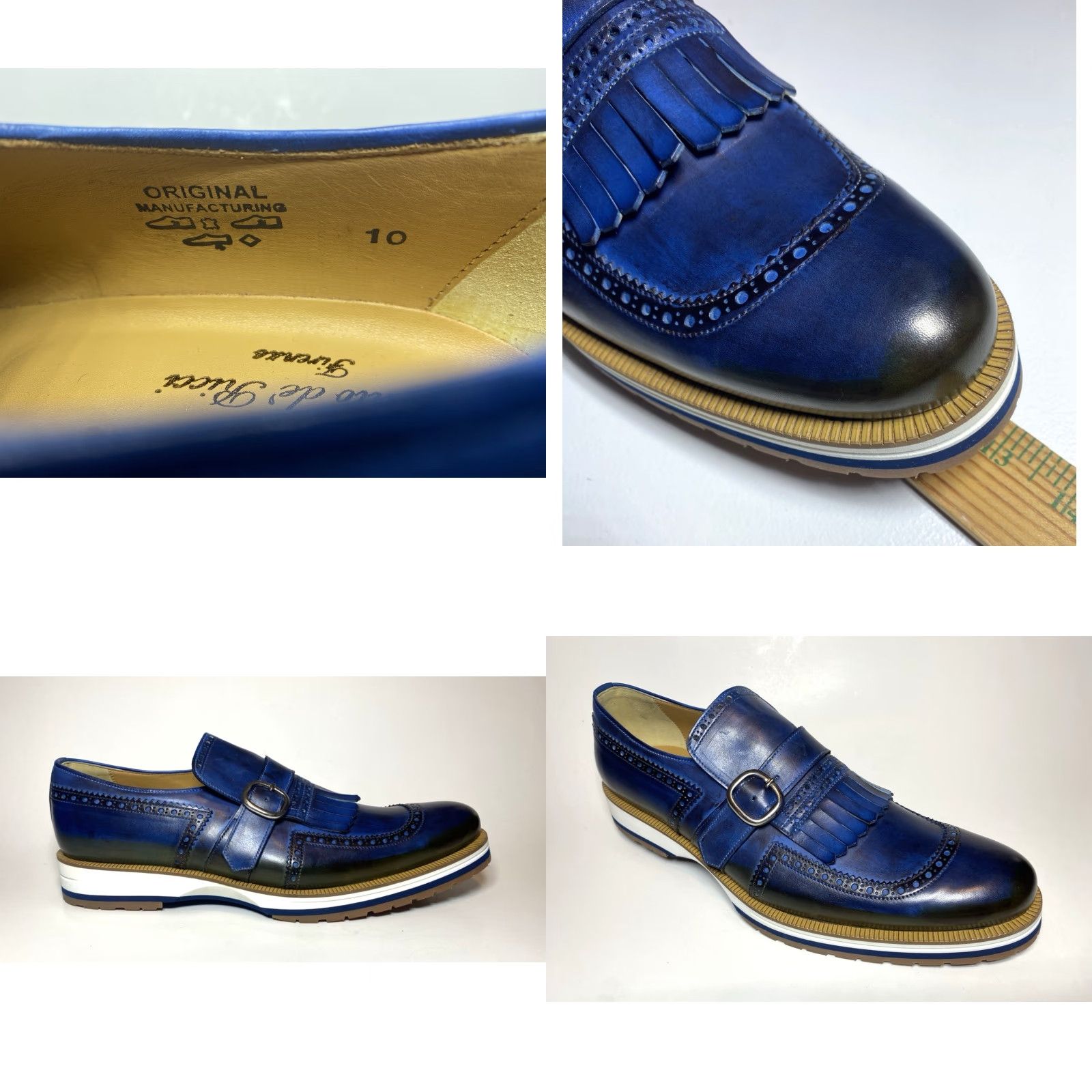 Vintage Francesco Benigno Canto de' Ricci Firenze Italy Monk Strap Loafers Mens Dress Leather Blue Sz 10 UK 10 US 11 New without box Size US 10 / EU 43 - 9 Thumbnail