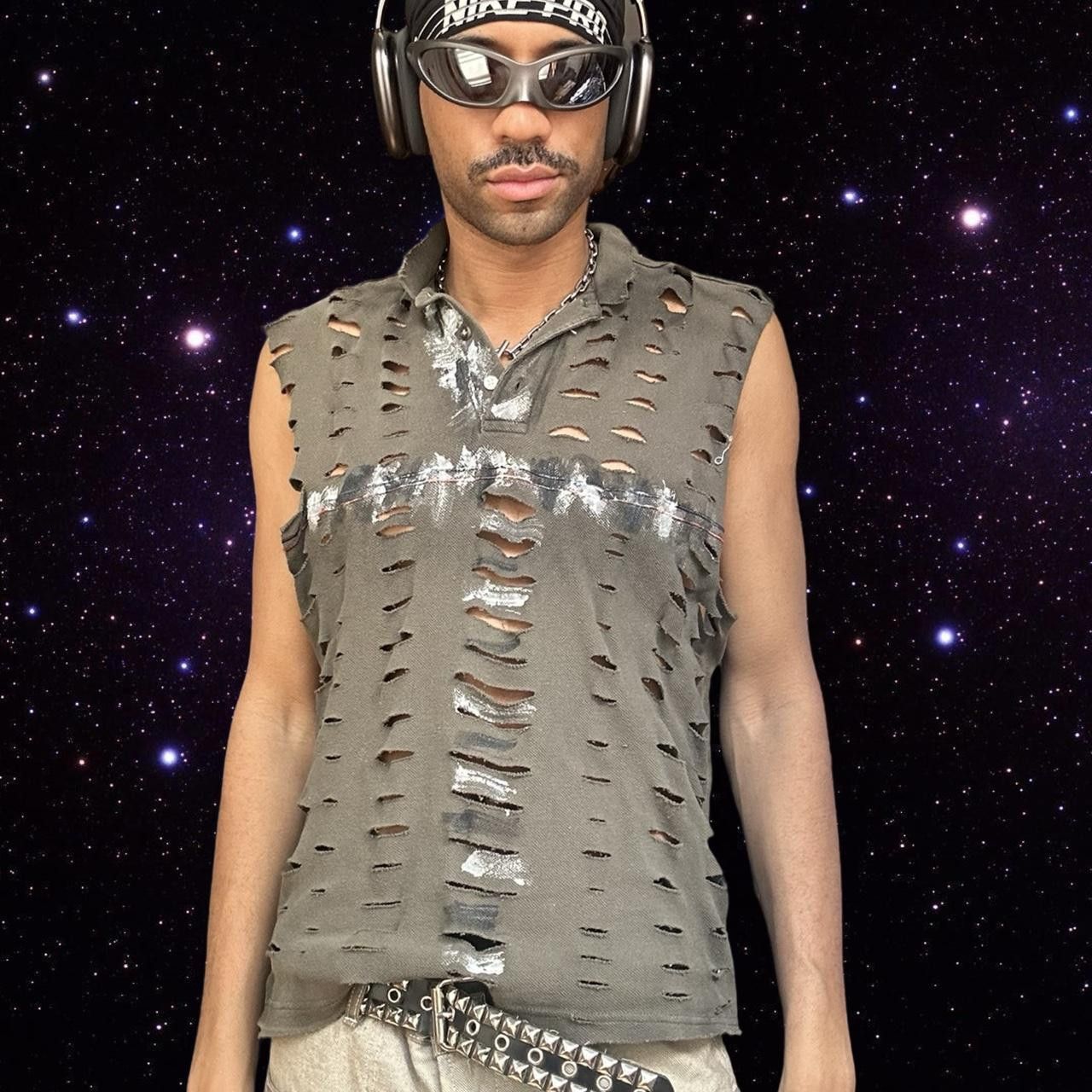 Other ASTROBOI* Grey Grunge Painted Sleeveless Polo - Large Size US L / EU 52-54 / 3 - 7 Thumbnail