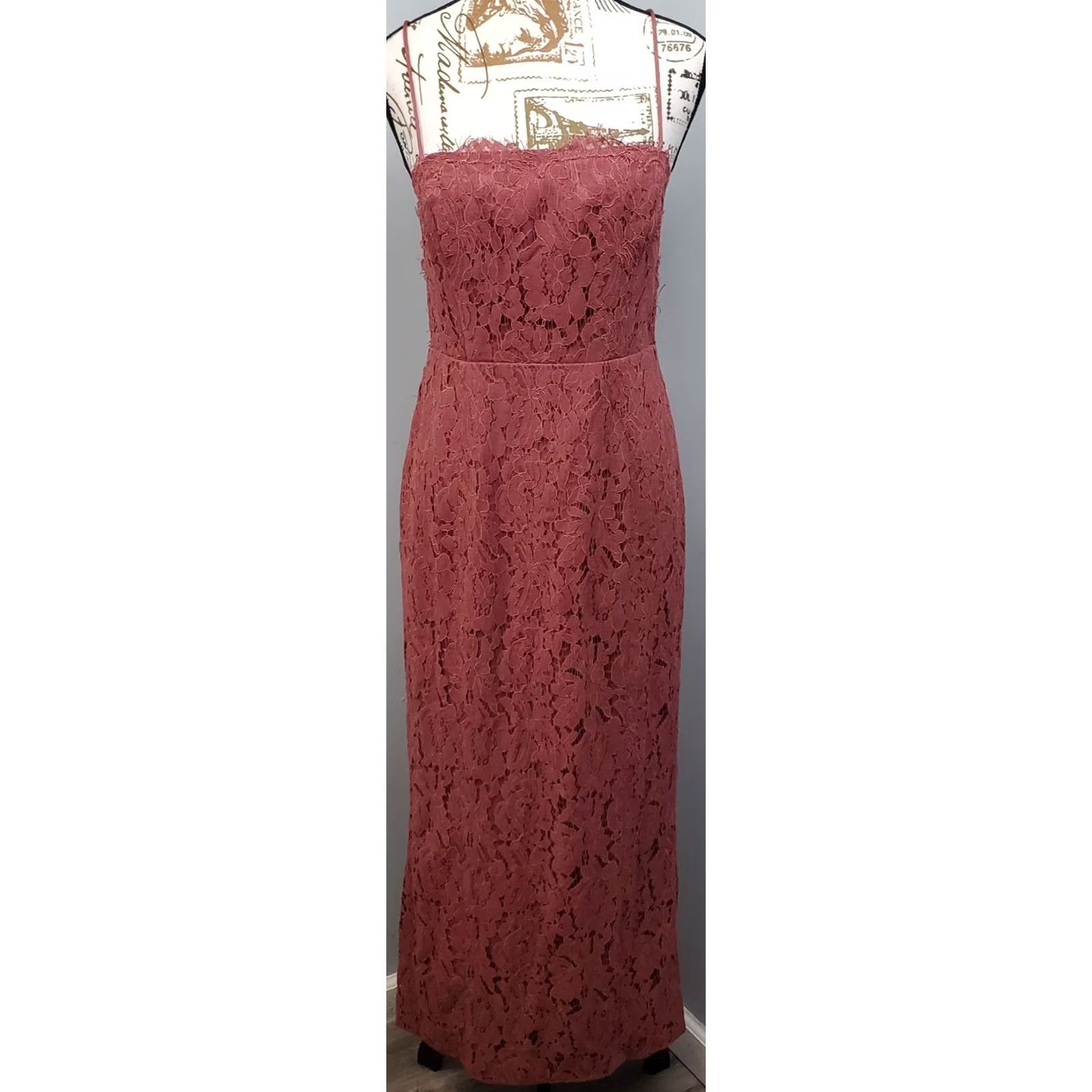 Vintage Fame And Partners Rain Column Dress Womens Size 8 Pink Floral Lace Back Zip Maxi Sleeveless, Long Dress Size M / US 6-8 / IT 42-44 - 2 Thumbnail