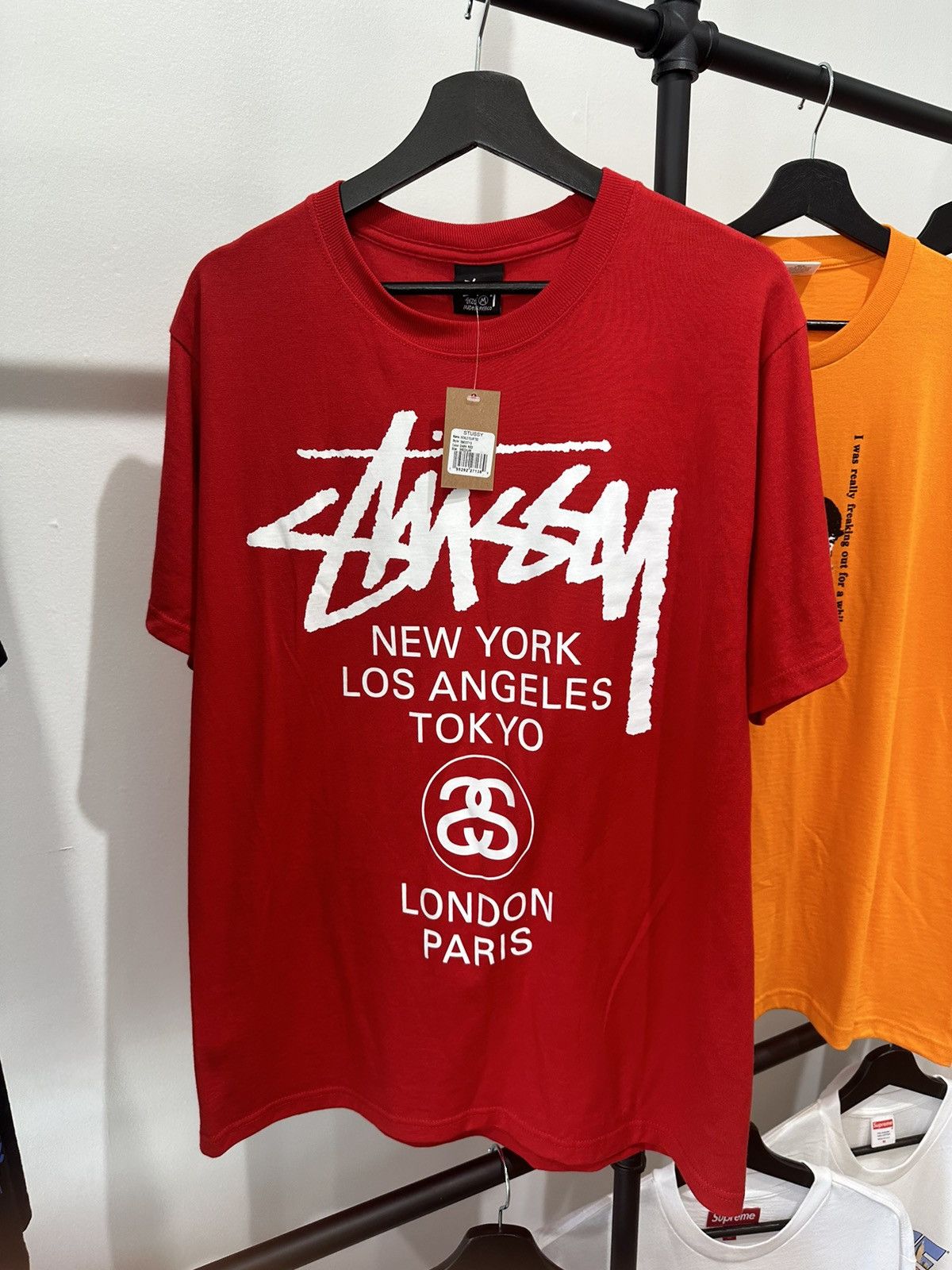 stussy world tour tee dark red