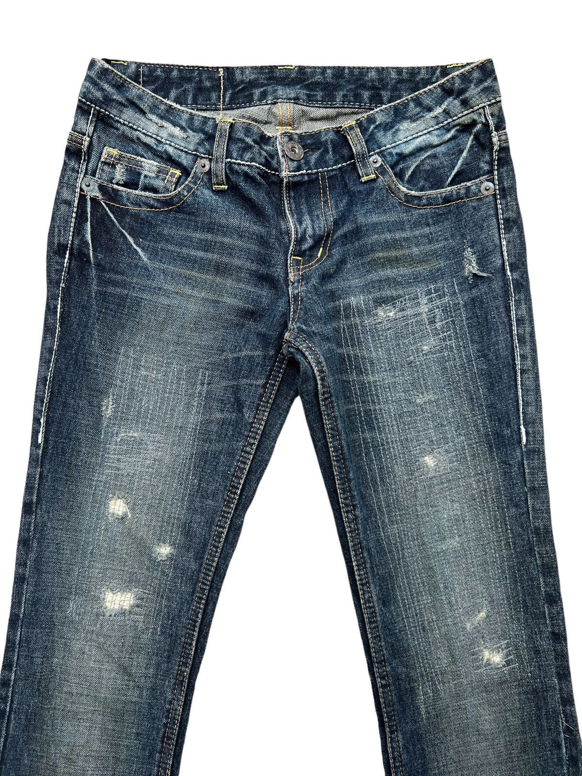 Japanese Brand MTRL Distressed Punk Flare Lowrise Denim Jeans 29x30 Size 29" - 4 Thumbnail