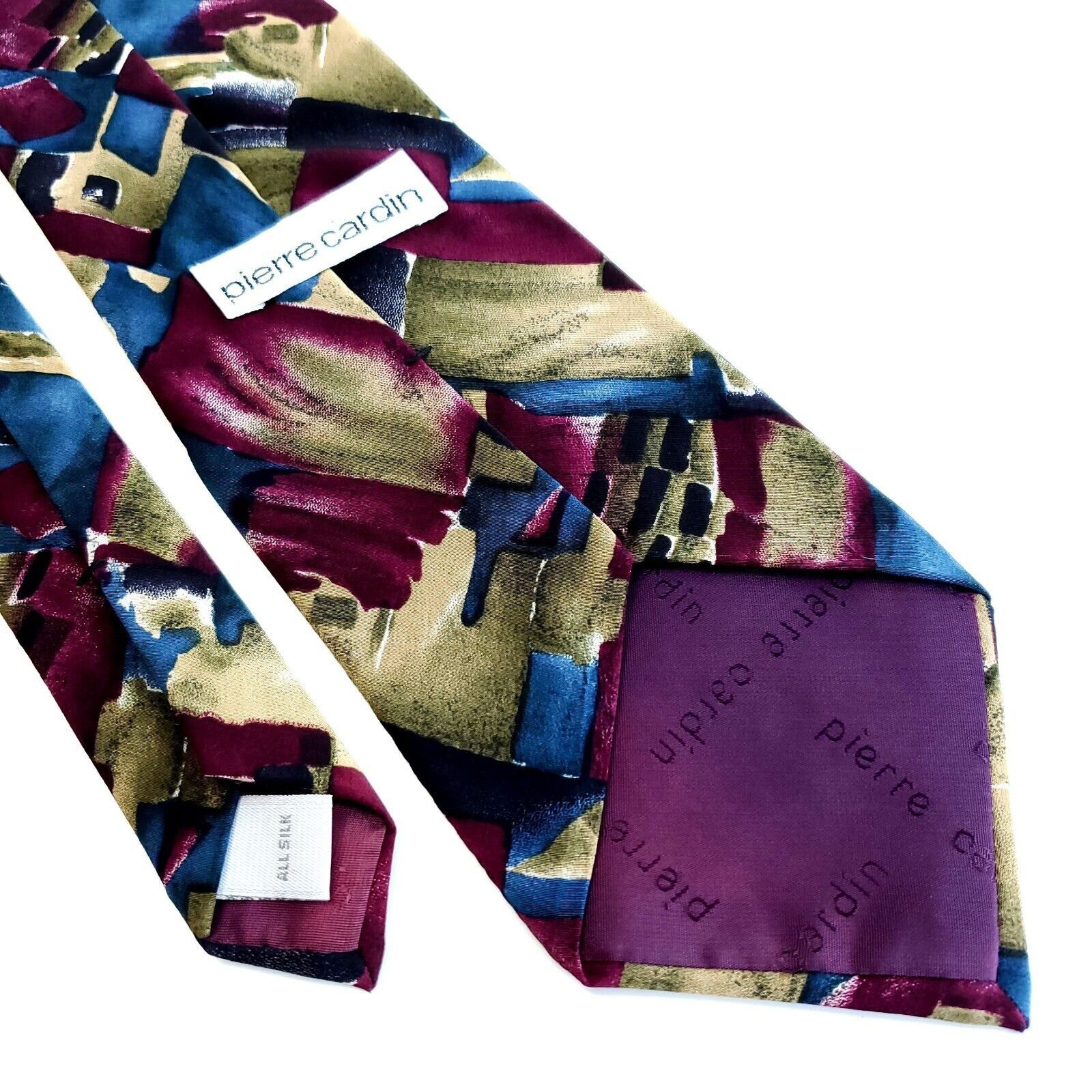 Pierre Cardin Pierre Cardin Abstract Blue Purple Beige Wide Silk Tie Size ONE SIZE - 5 Thumbnail
