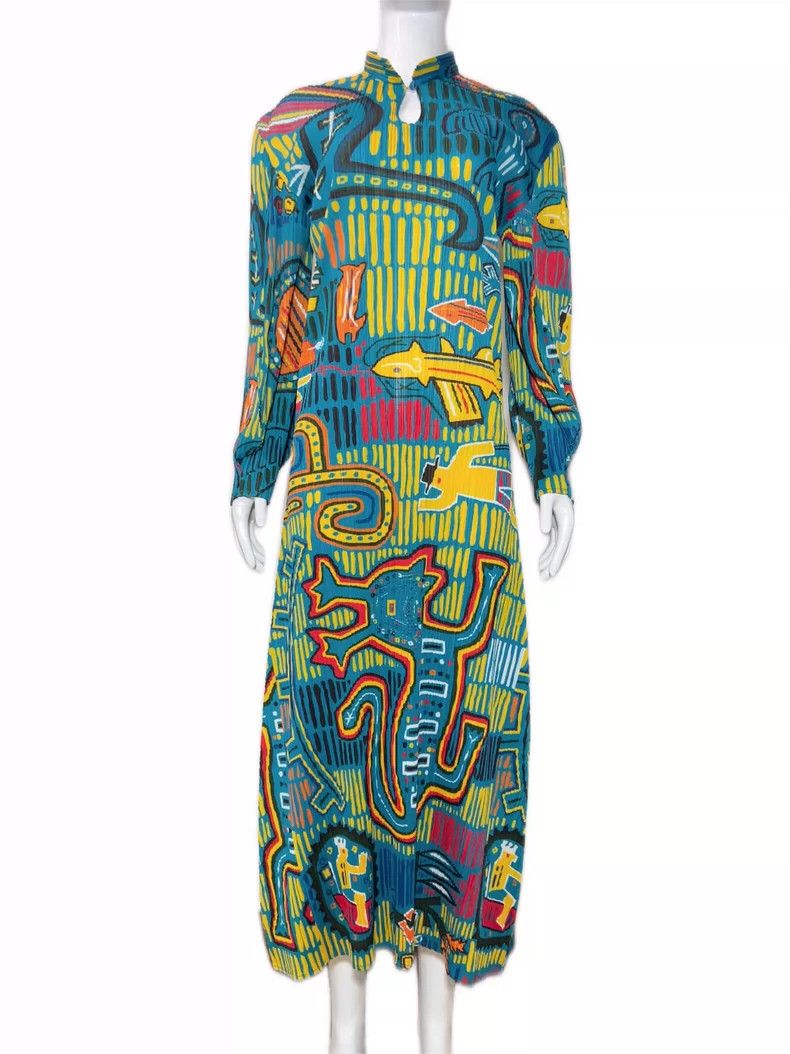 Issey Miyake Issey Miyake size:3 Blue and green pleated dress Size XS / US 0-2 / IT 36-38 - 1 Thumbnail
