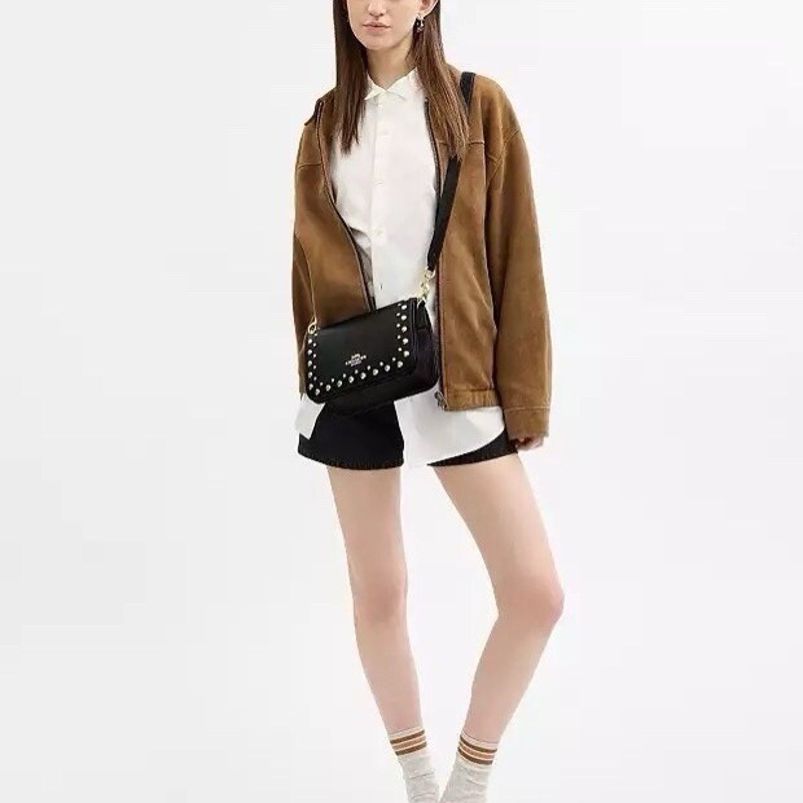 Coach NWT Coach Quinn Leather Handbag Rivets Crossbody Gold/Black Size ONE SIZE - 3 Thumbnail