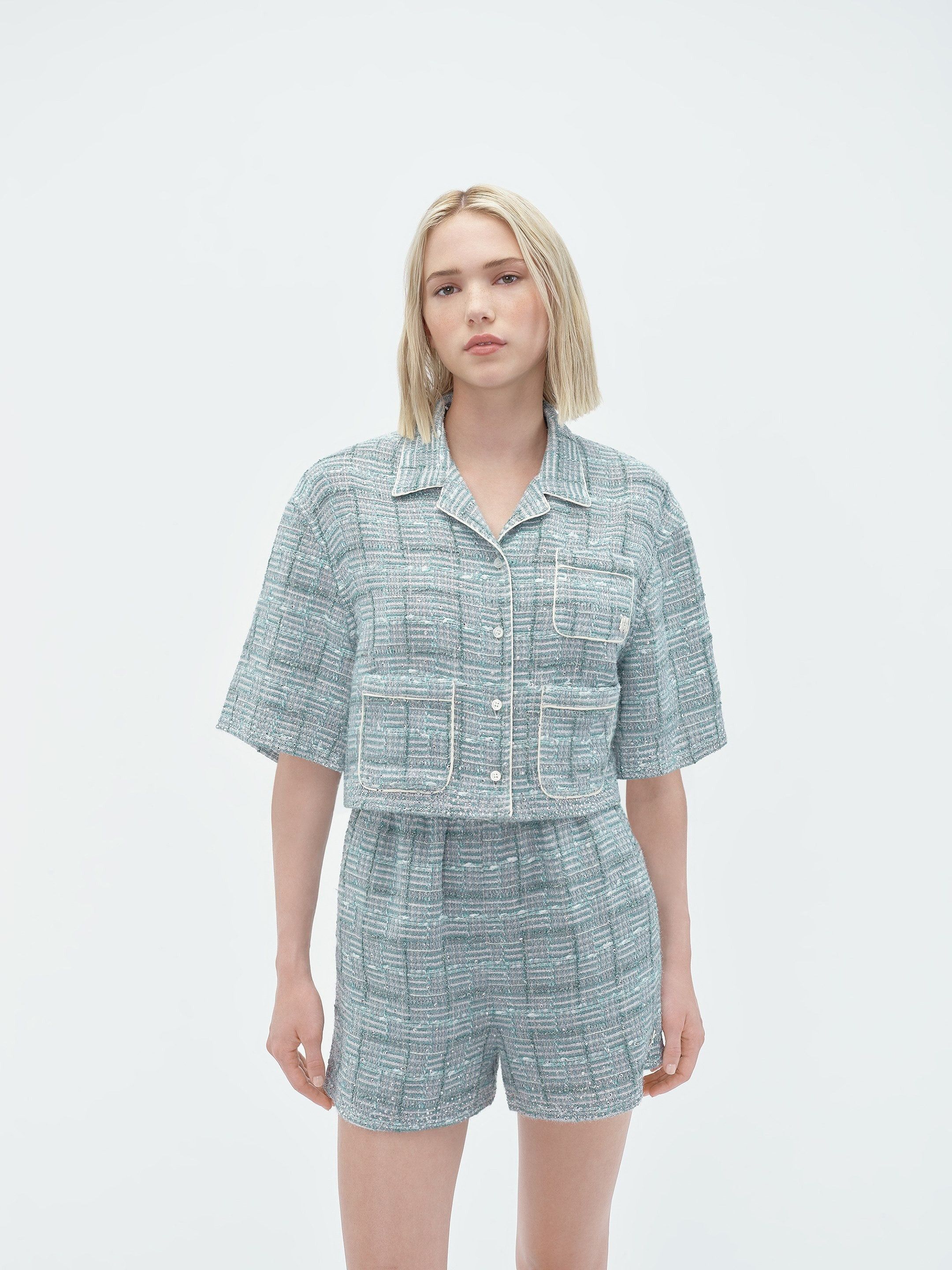 Amiri o1s1wg110525 Crystal Boucle Shirt in Blue/White Size XL / US 12-14 / IT 48-50 - 3 Thumbnail