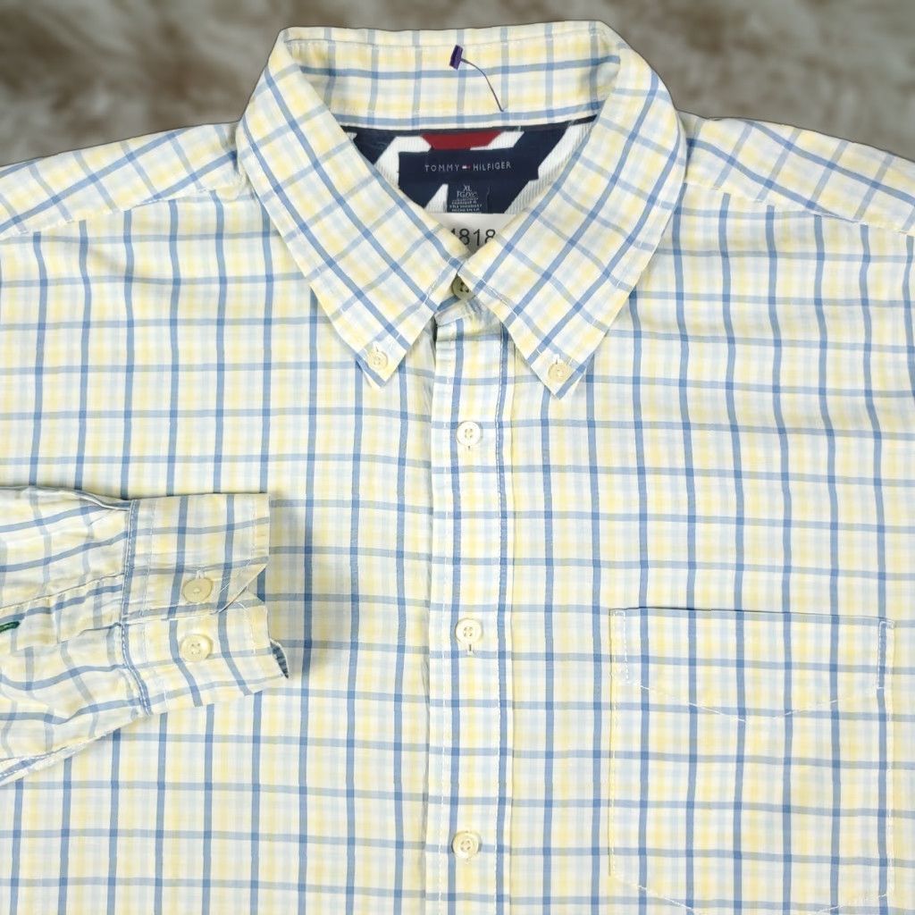 Tommy Hilfiger Tommy Hilfiger Shirt Mens XL Yellow Blue Check Casual Button-Up Long Sleeve Size US XL / EU 56 / 4 - 1 Thumbnail