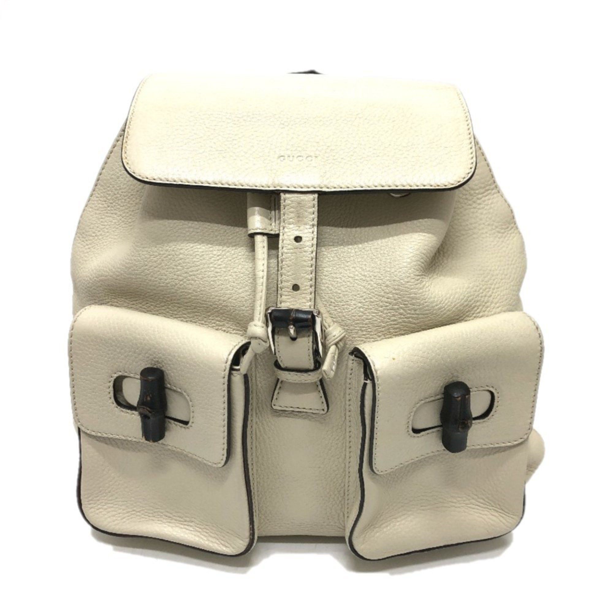 GUCCI 370833 Bamboo Backpack Leather Women's White