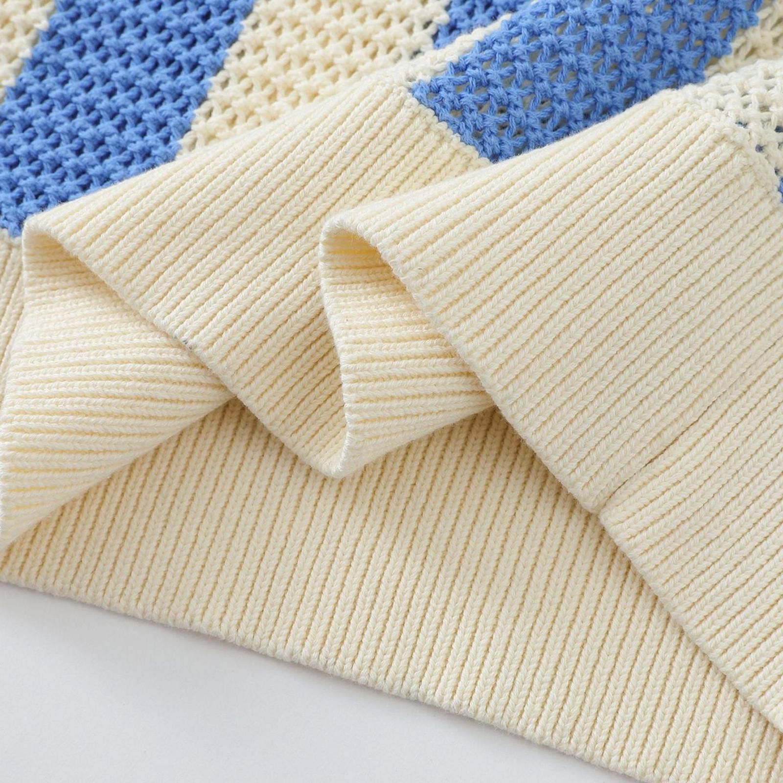 Japanese Brand Blue and Cream Striped Knit Polo Sweater Size US M / EU 48-50 / 2 - 3 Thumbnail