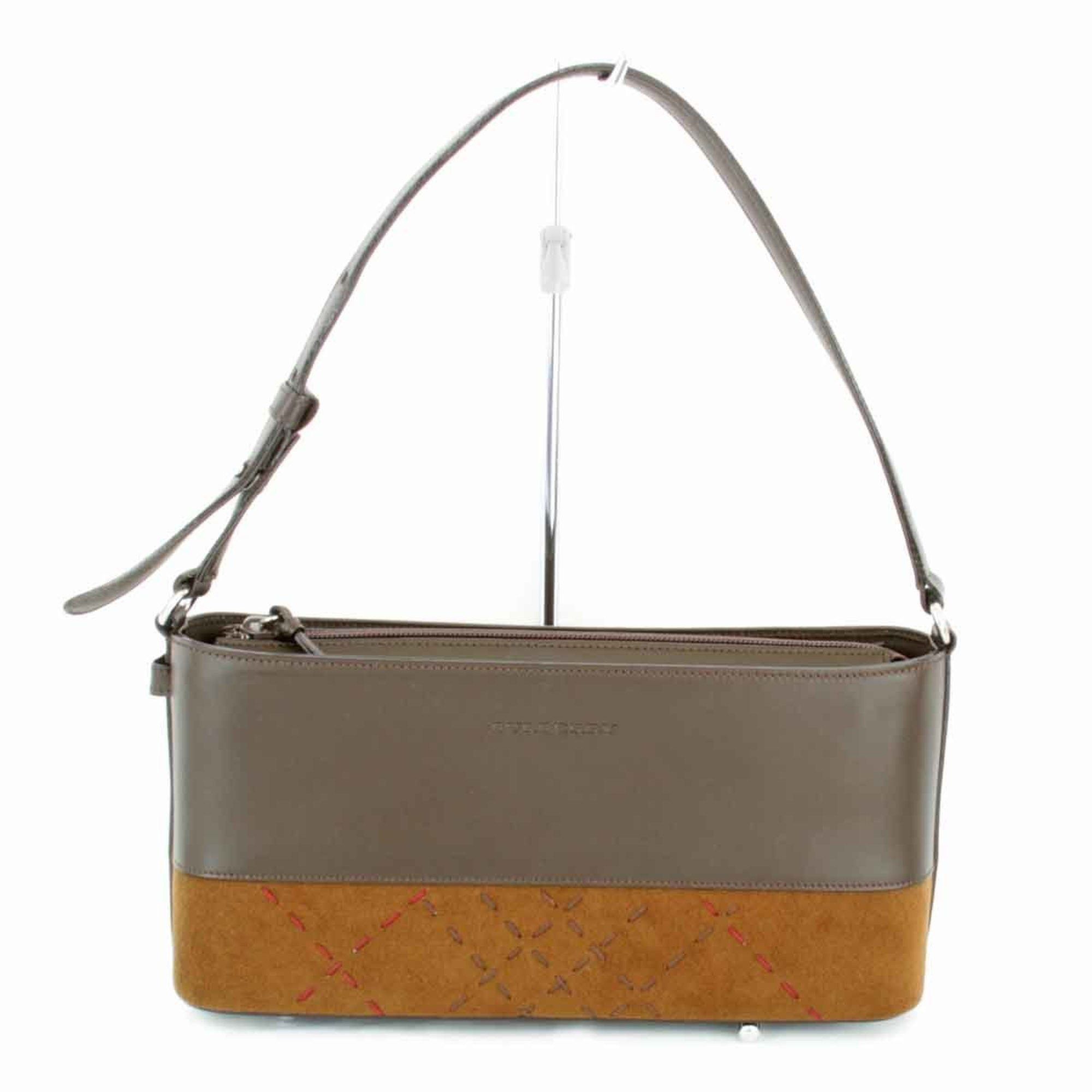 image of Burberry Stitch Handbag Leather Brown Ladies, Women's
