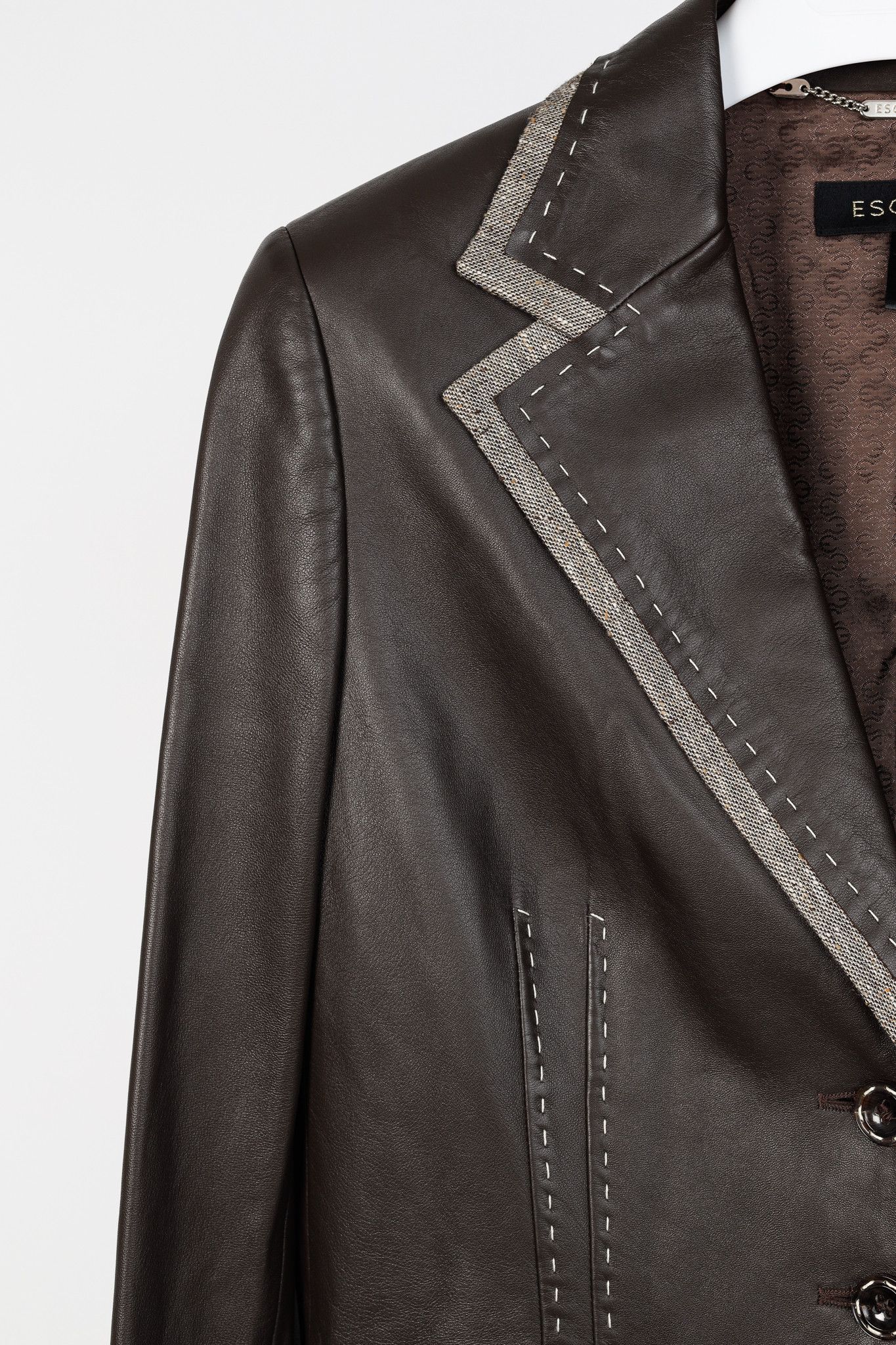 Escada Escada Brown Leather Topstitched & Trimmed Blazer Size L / US 10 / IT 46 - 5 Thumbnail