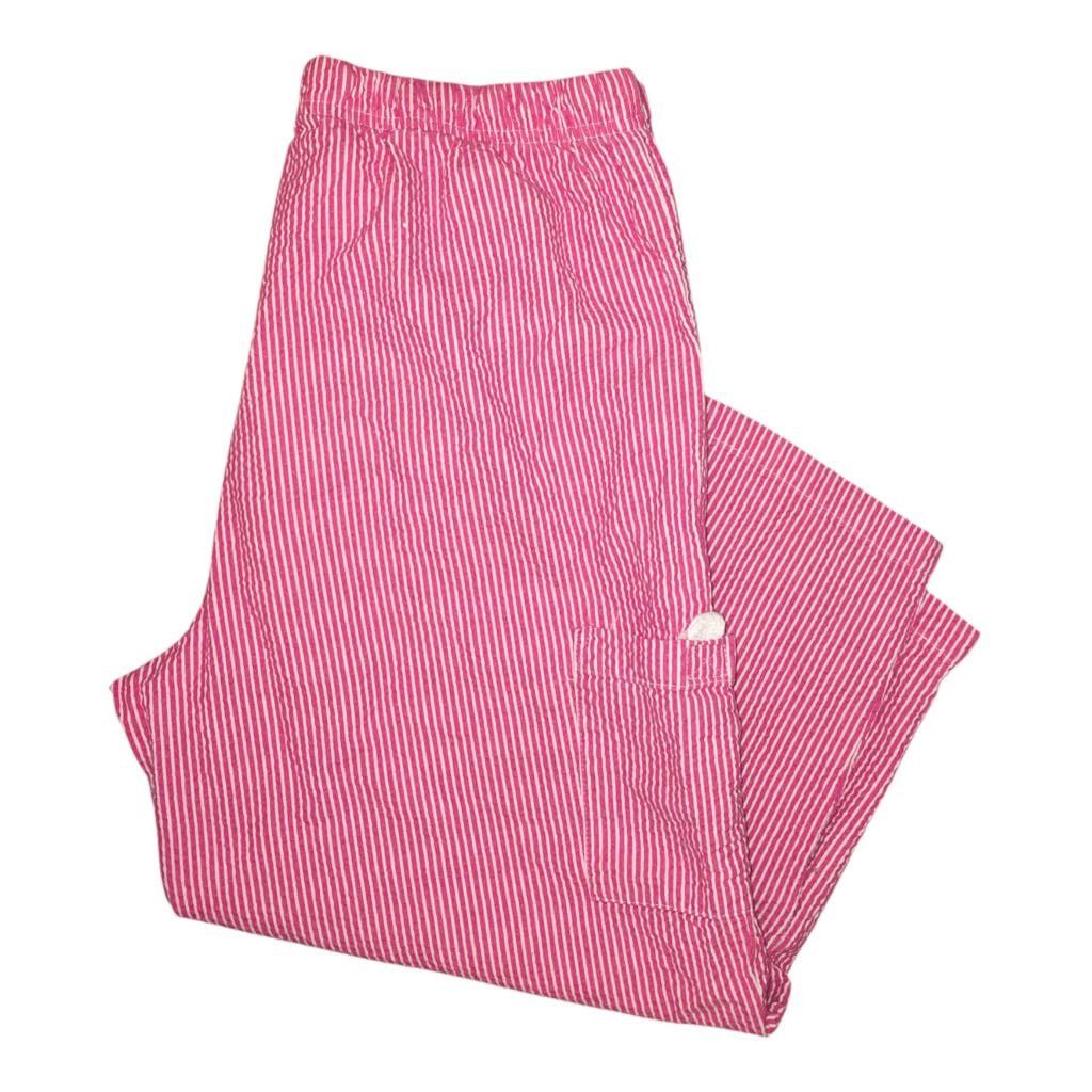 Basic Editions Cotton Pink Stripe Wide Leg Baggy Pants Textured Crop Med Size 30" / US 8 / IT 44 - 1 Thumbnail