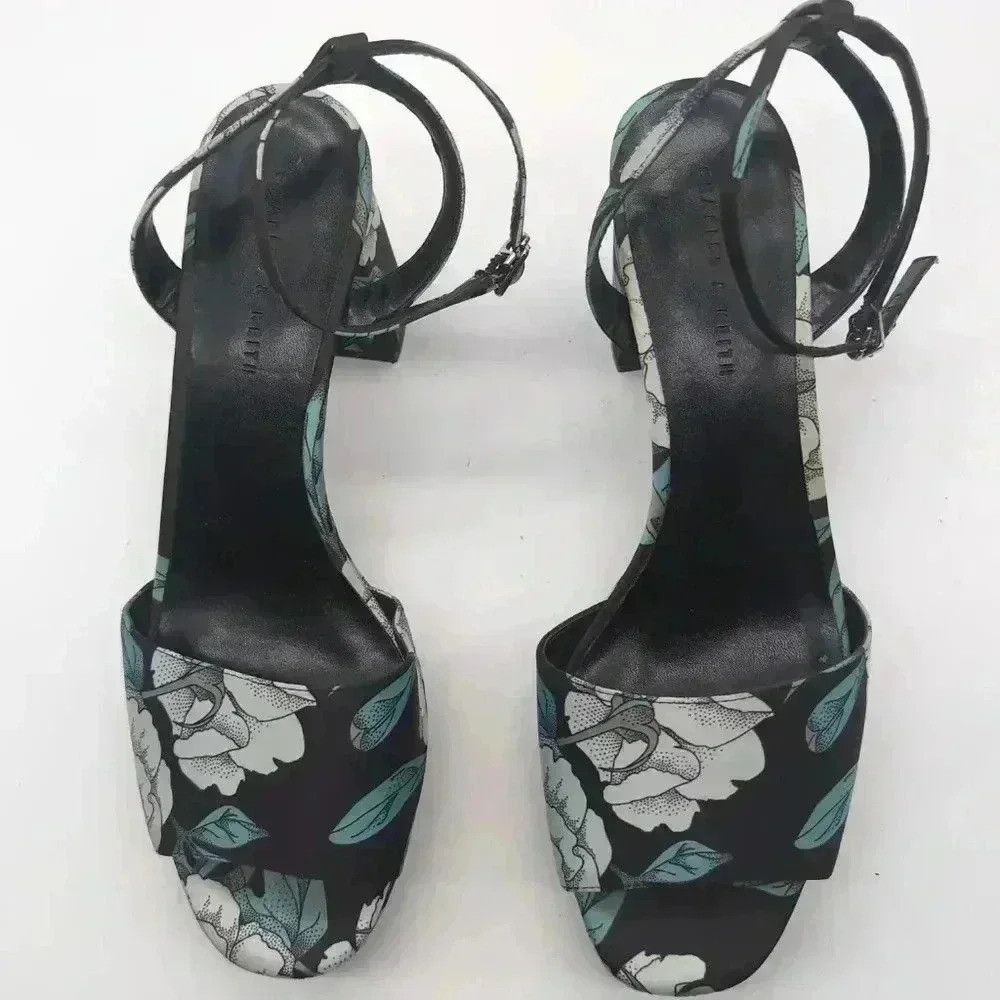 Designer Charles and Keith Floral Pattern Platform Sandals Blue Size US 8 / IT 38 - 3 Thumbnail
