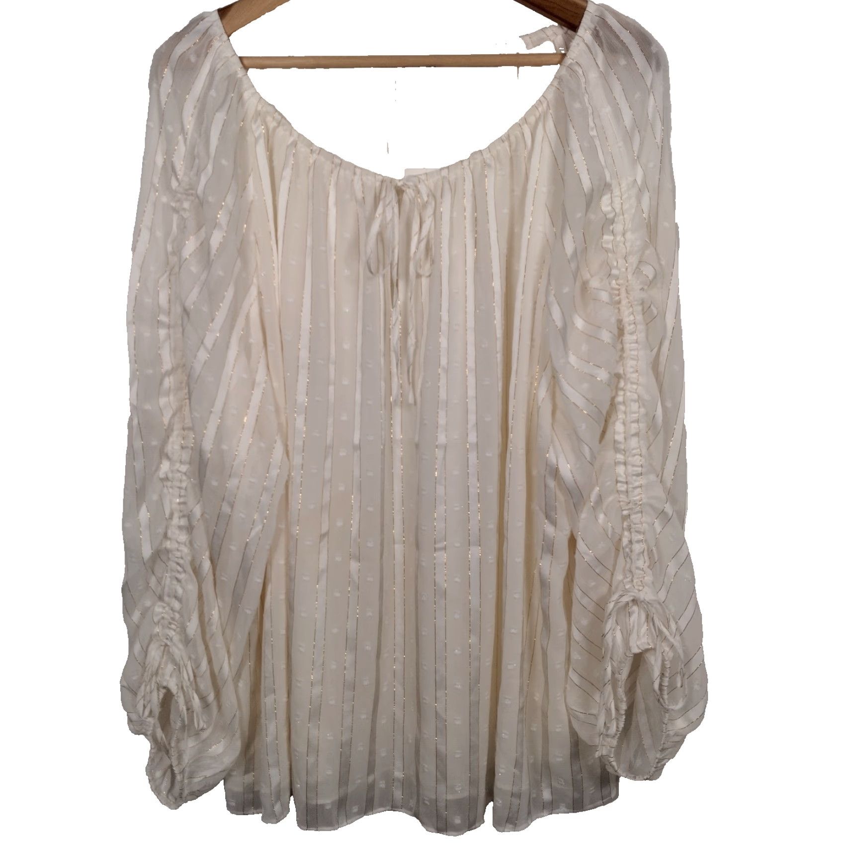 Vintage VINTAGE Cato Blouse Shirt Plus Size 22/24 Ivory Boho Renaissance Smocked Off-the-Shoulder Long Balloon Sleeve Ladies Size 3XL / US 20-22 - 2 Thumbnail