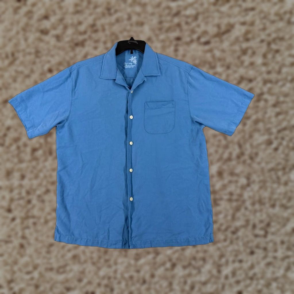 Tommy Bahama Tommy Bahama Shirt Men Medium Blue Solid 100% Silk Hawaiian Beach Vacation Aloha Beach Resort Mens Shirt Silk Casual Button-Up Short Sleeve Size US M / EU 48-50 / 2 - 1 Thumbnail