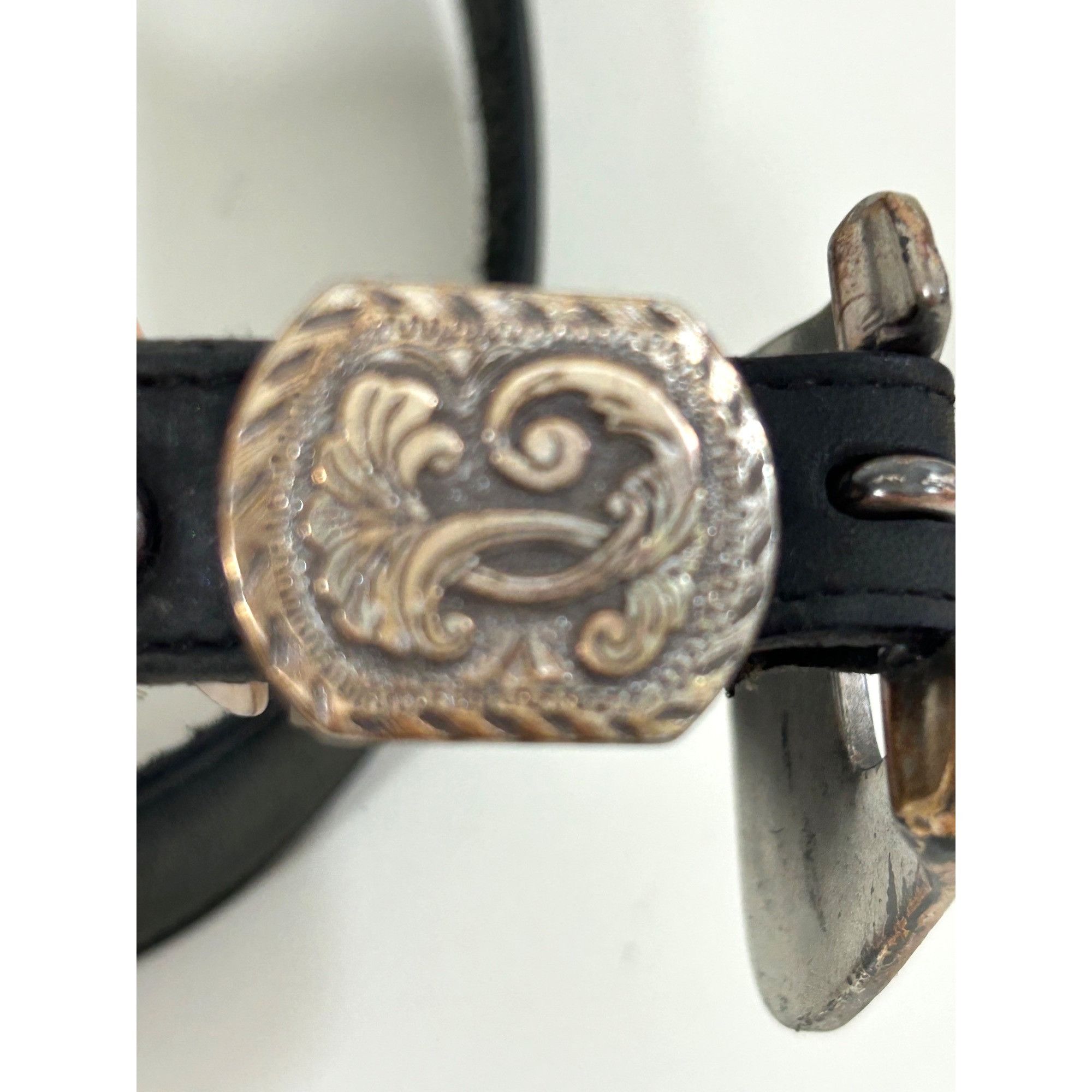 Justin Justin Belt Black 30 Vtg Leather USA Silver-plated 1993 Eng Size ONE SIZE - 18 Thumbnail