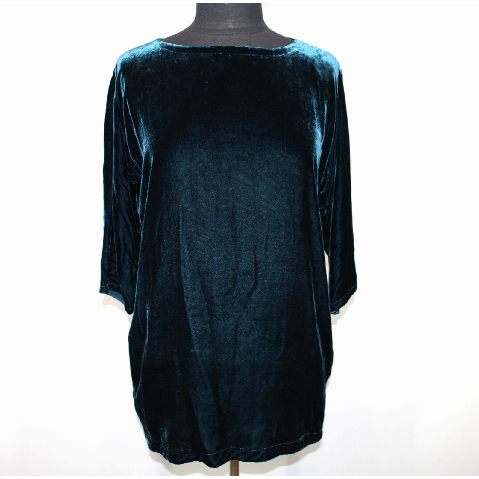 Eileen Fisher EILEEN FISHER Teal Velvet Crew Neck 3/4 Sleeve Dress Sz XXS Size XXS / US 00 / IT 34 - 2 Thumbnail