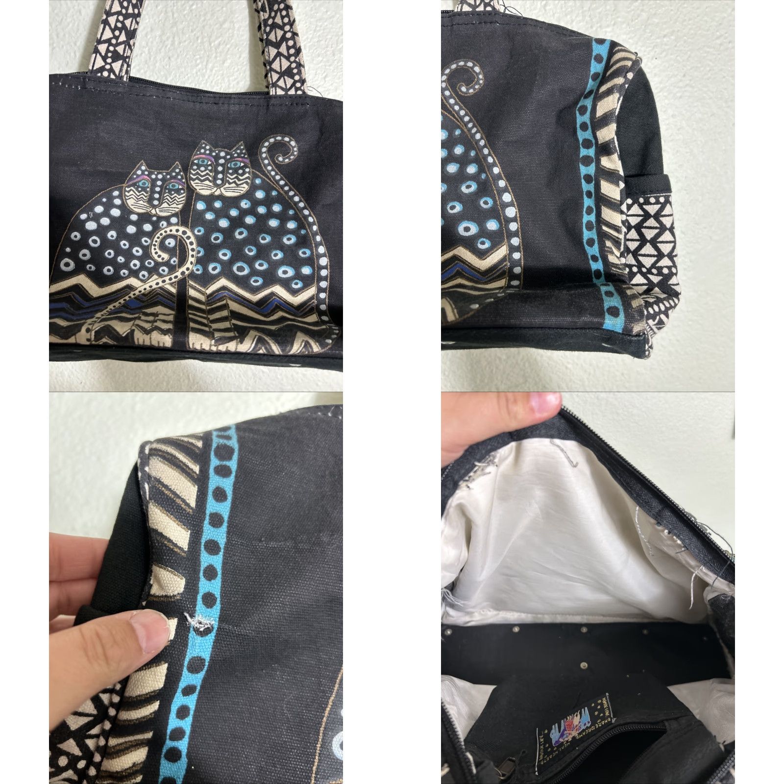 Doublet Laurel Burch Double Handle Top Zip Small Duffle Bag Cats Black 14.5x5.5x8.5 Size S / US 4 / IT 40 - 10 Thumbnail