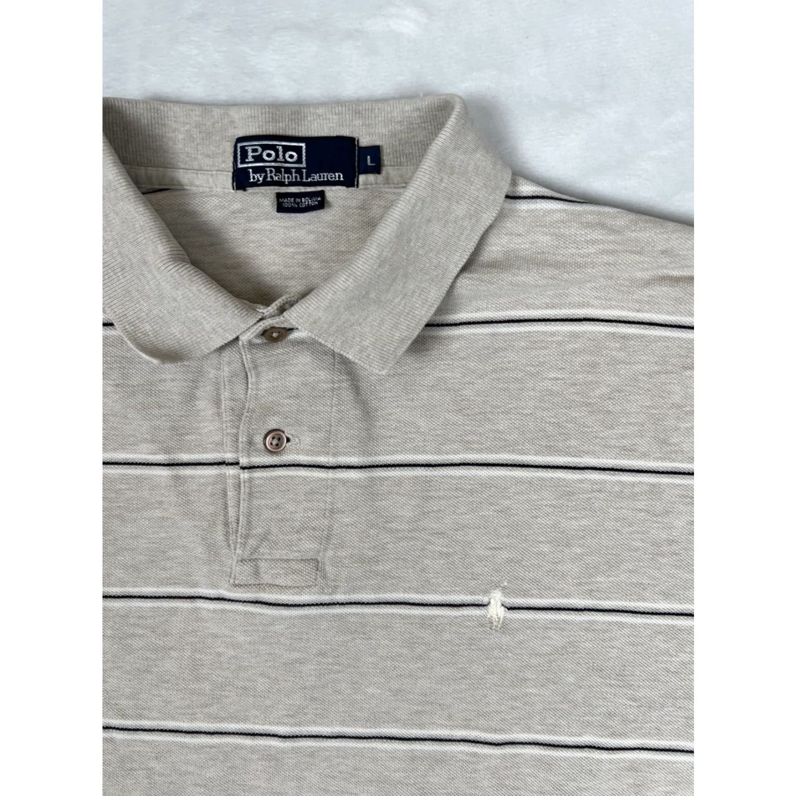 Polo Ralph Lauren Polo Ralph Lauren Polo Shirt Mens Large Beige Tan Striped White Pony Logo Shirt Size US L / EU 52-54 / 3 - 2 Thumbnail