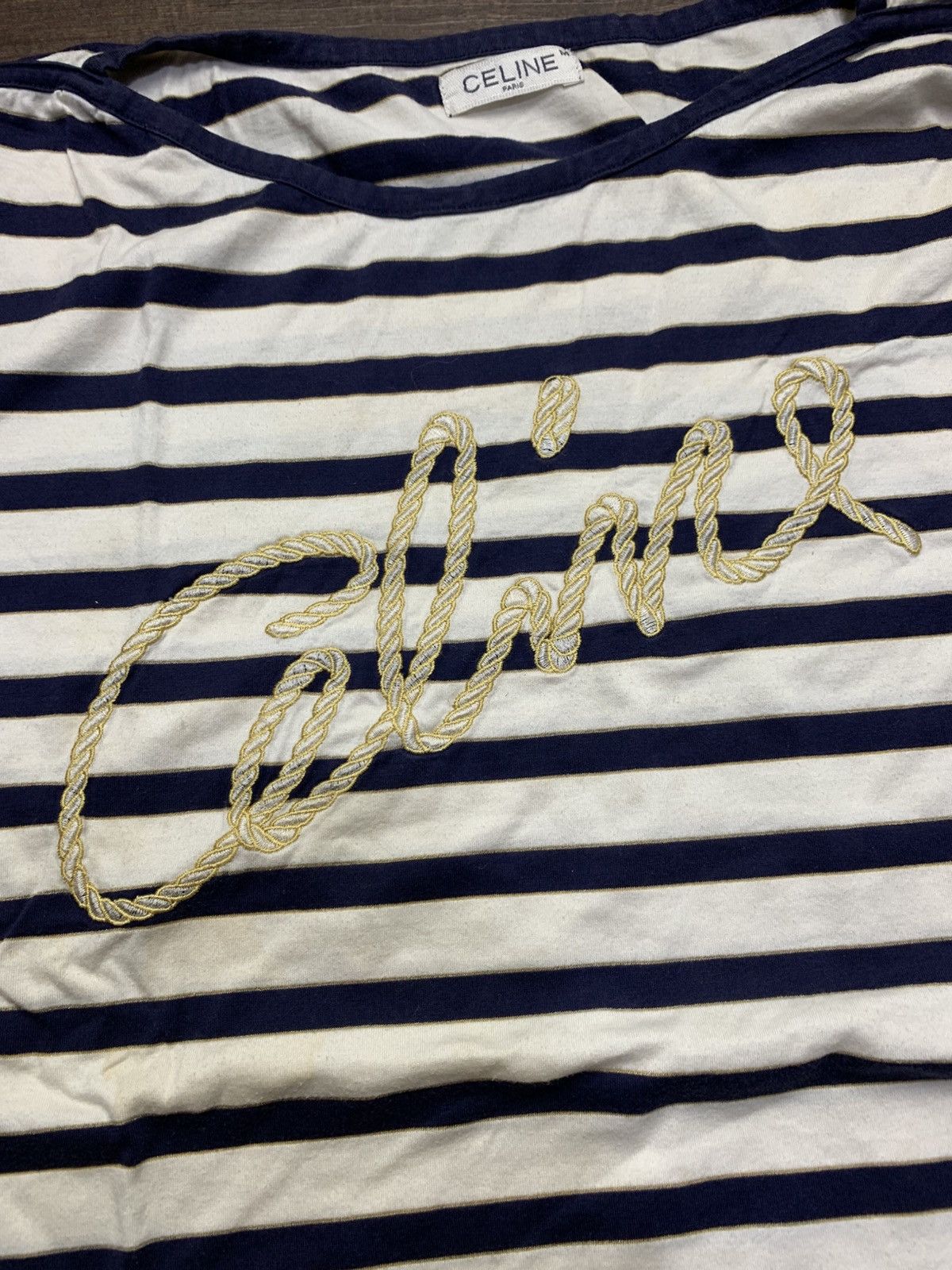 Celine 🐍 Vintage Celine Paris - Striped Embroidered Tshirt Size M / US 6-8 / IT 42-44 - 2 Thumbnail