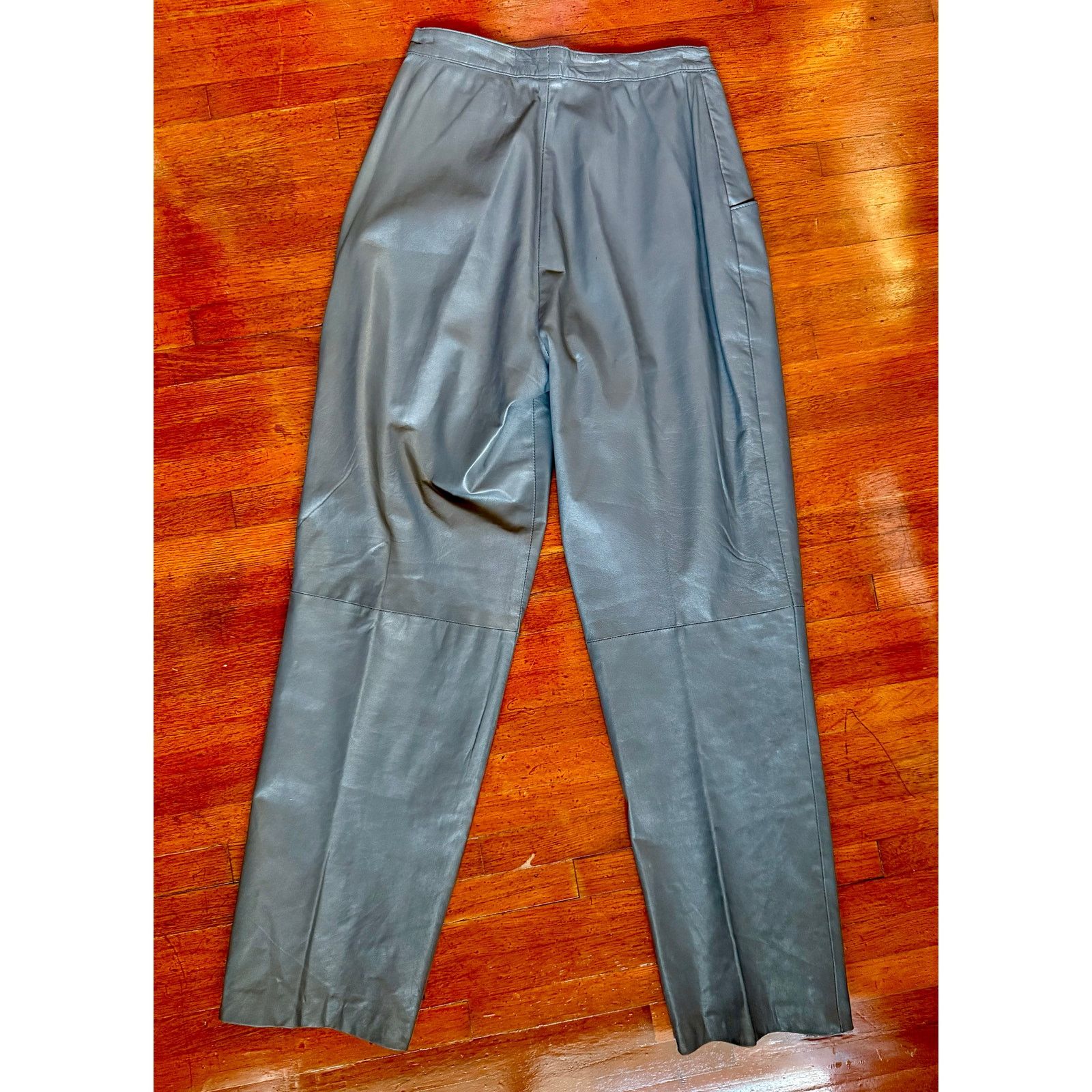 Vintage Vintage 80s Dark Gray Straight Leg Leather Pants XS Small Size 26" / US 2 / IT 38 - 1 Thumbnail
