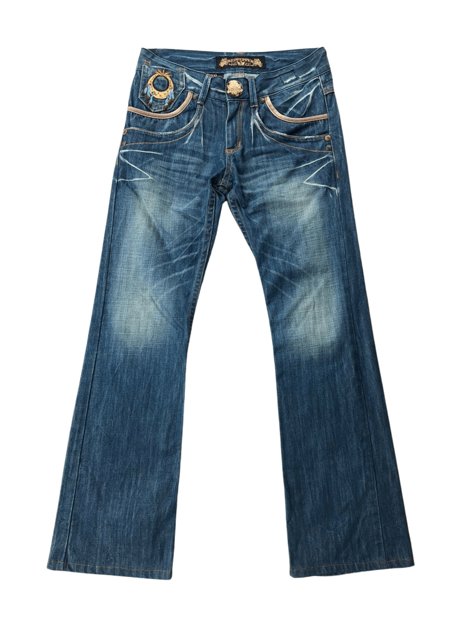 image of If Six Was Nine x Le Grande Bleu L G B Red Pepper Gold Label Red Indian Motif Flared Jeans in Denim