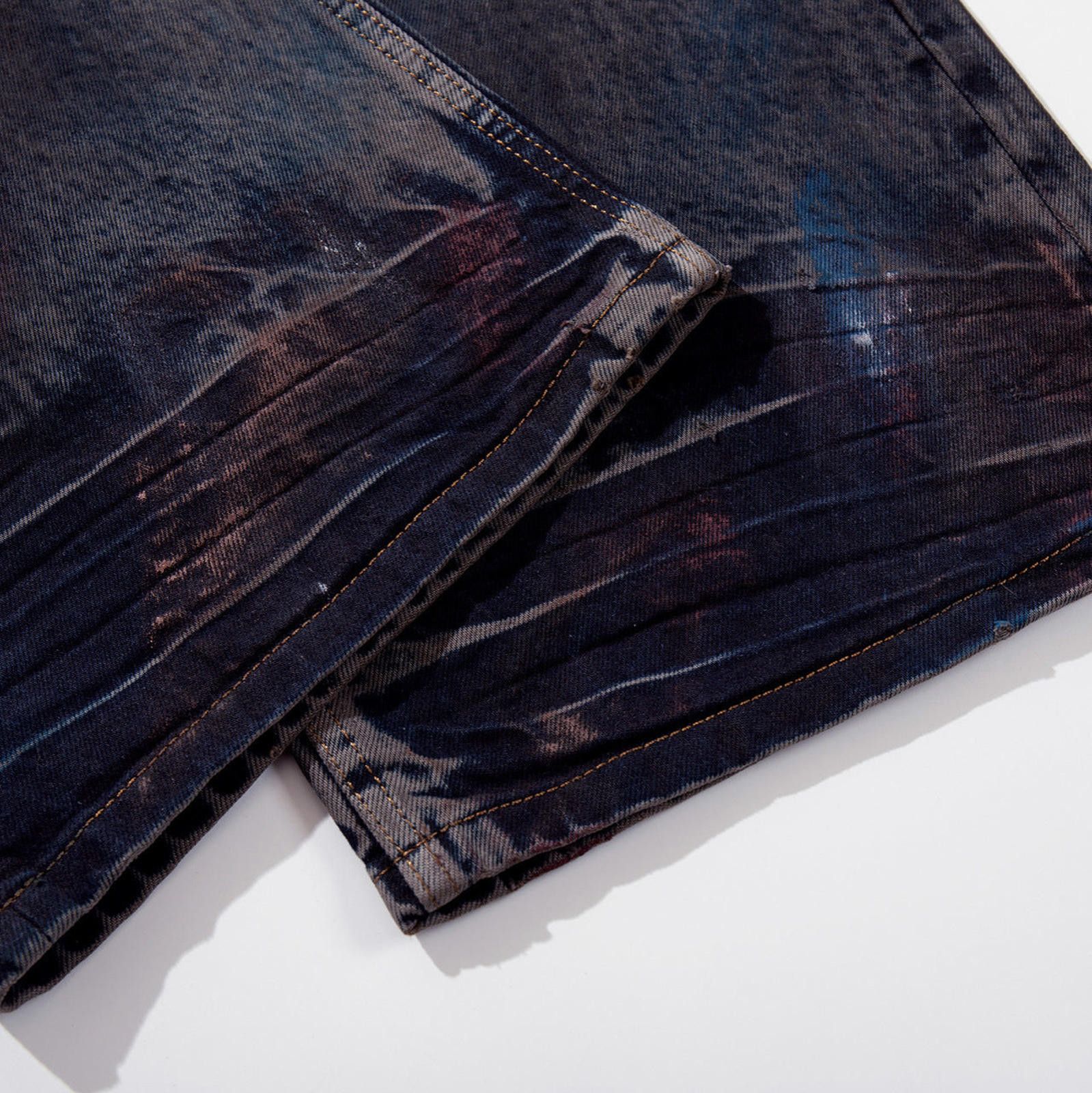 Jean Black Tie-Dye Wide Leg Denim Jeans, Relaxed Fit Pants Size US 30 / EU 46 - 3 Thumbnail
