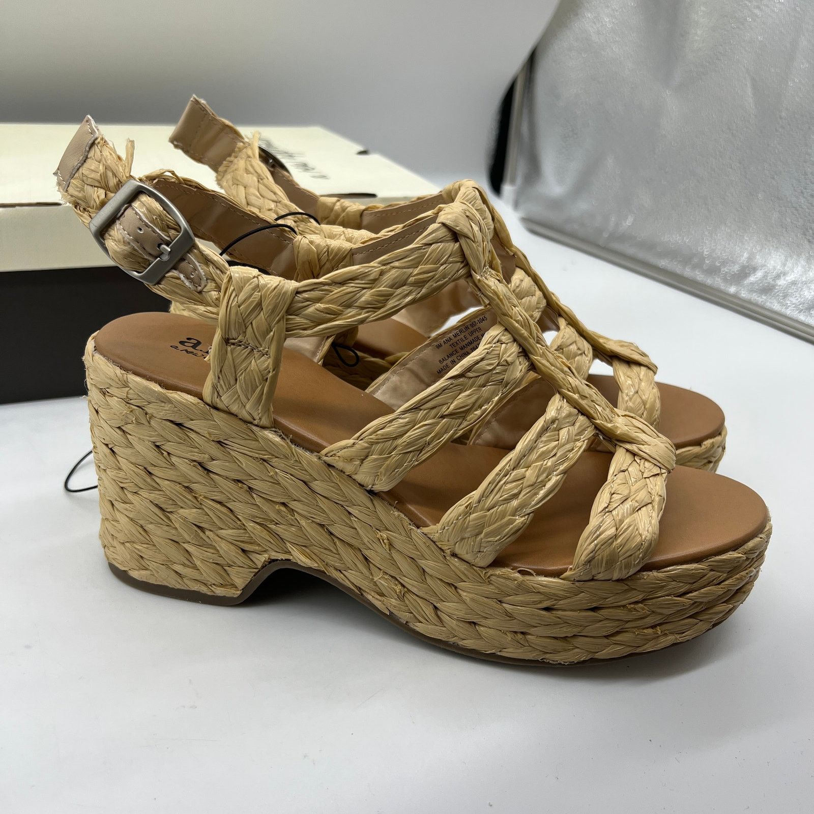 Other a.n.a Womens Merlin Wedge Sandals Brown Natural Size 9M Size US 9 / IT 39 - 2 Thumbnail