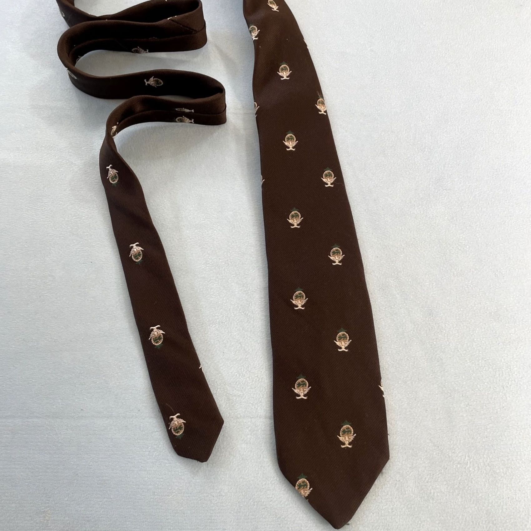 Vintage VINTAGE Smith & Logsdon Tie Necktie Eagle Flight Crest Woven Capsule 3x58 Brown Polyester Men's Tie 60s 70s Capsule Necktie Size ONE SIZE - 4 Thumbnail