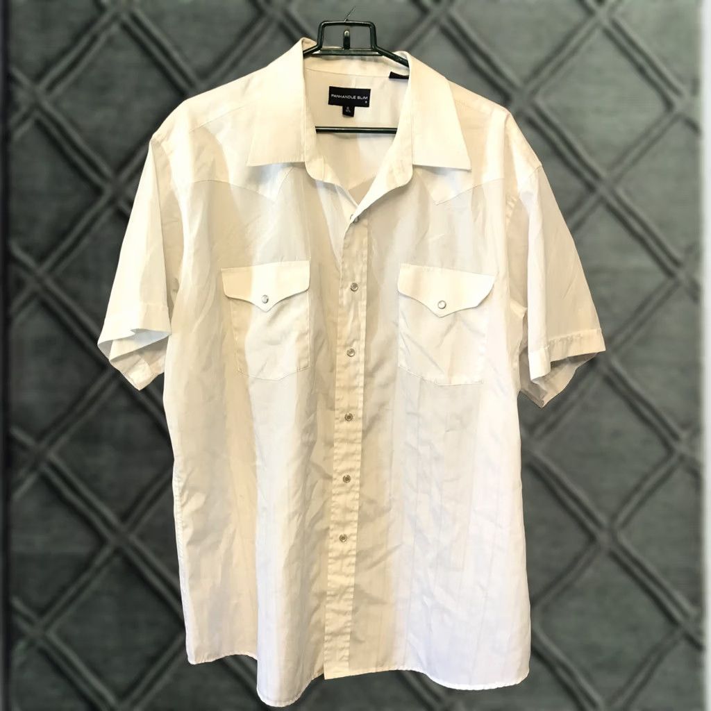 Vintage Panhandle Slim Shirt Men's XL White Pearl Snap Short Sleeve Striped 1167 Size US XL / EU 56 / 4 - 1 Thumbnail