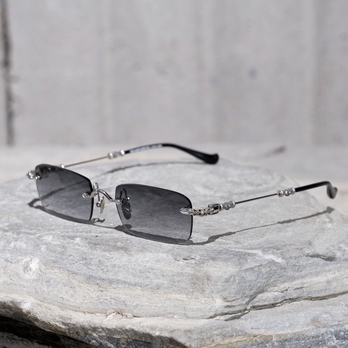 Pre-owned Chrome Hearts Pill Iii Sunglasses In Shiny Silver/black