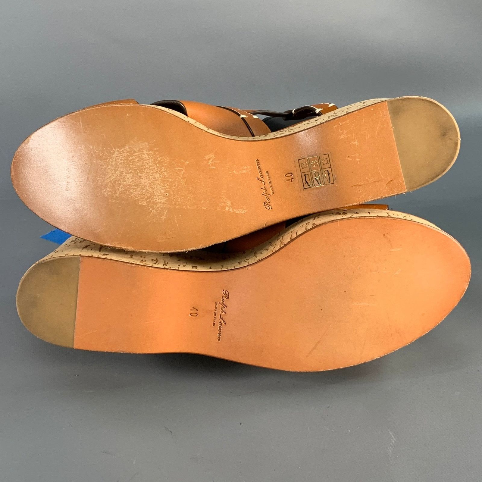 Ralph Lauren RALPH LAUREN COLLECTION Tan Leather Platform Sandals Size US 10 / IT 40 - 6 Thumbnail
