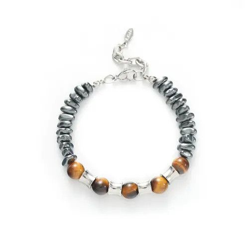 Jewelry Brown Tiger Eye Beaded Men's Bracelet, Silver Accent Size ONE SIZE - 5 Thumbnail